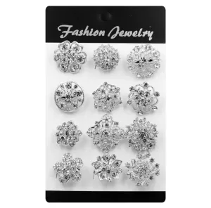 ✨ 12-Piece Silver Brooch Set – Clear Rhinestone