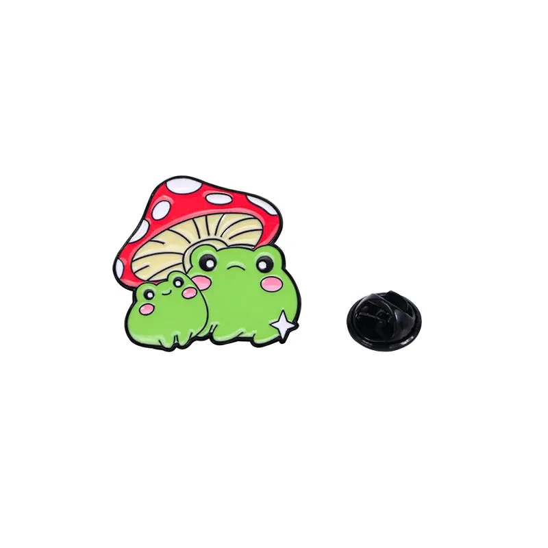 🍓🐸 Adorable Kawaii Strawberry & Frog Couple Enamel Pins - Cute Backpack Brooches! 🌟