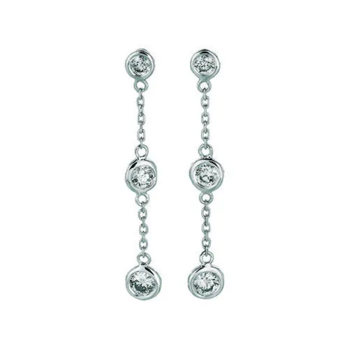 0.50 Ct Natural Diamond Bezel Drop Earrings G SI 14K White Gold