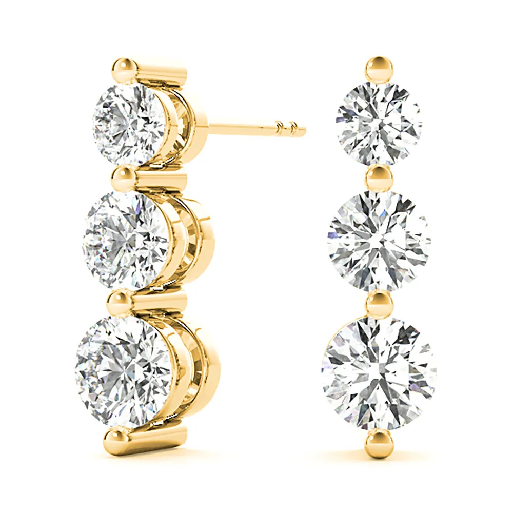 1.00 ctw Diamond Three Stone Drop Earrings