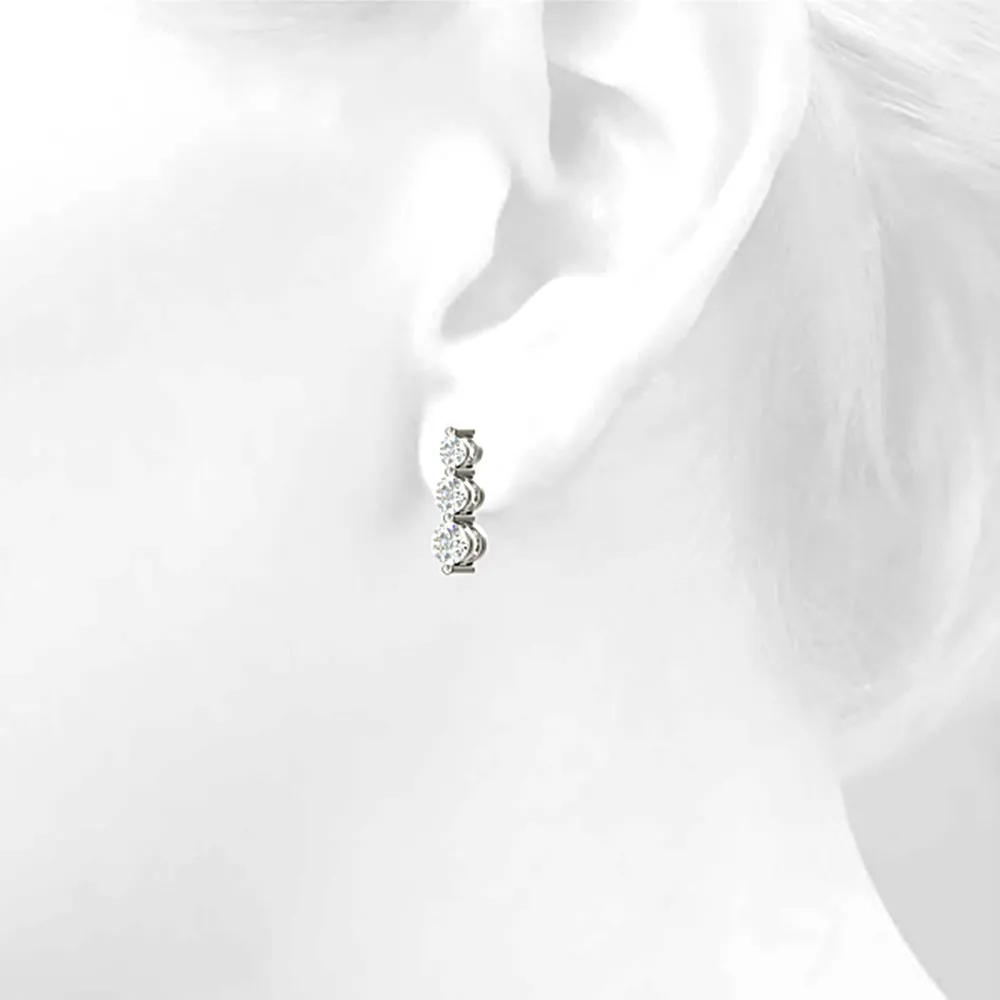 1.00 ctw Diamond Three Stone Drop Earrings