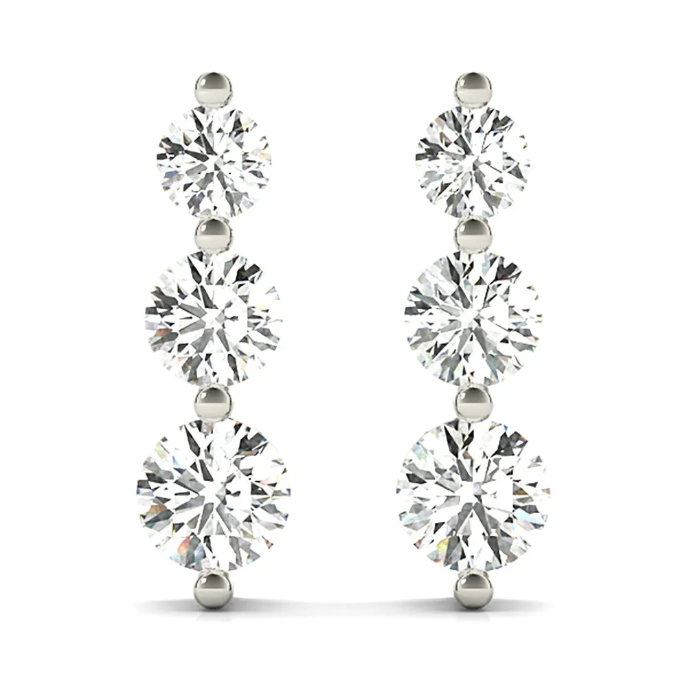 1.00 ctw Diamond Three Stone Drop Earrings
