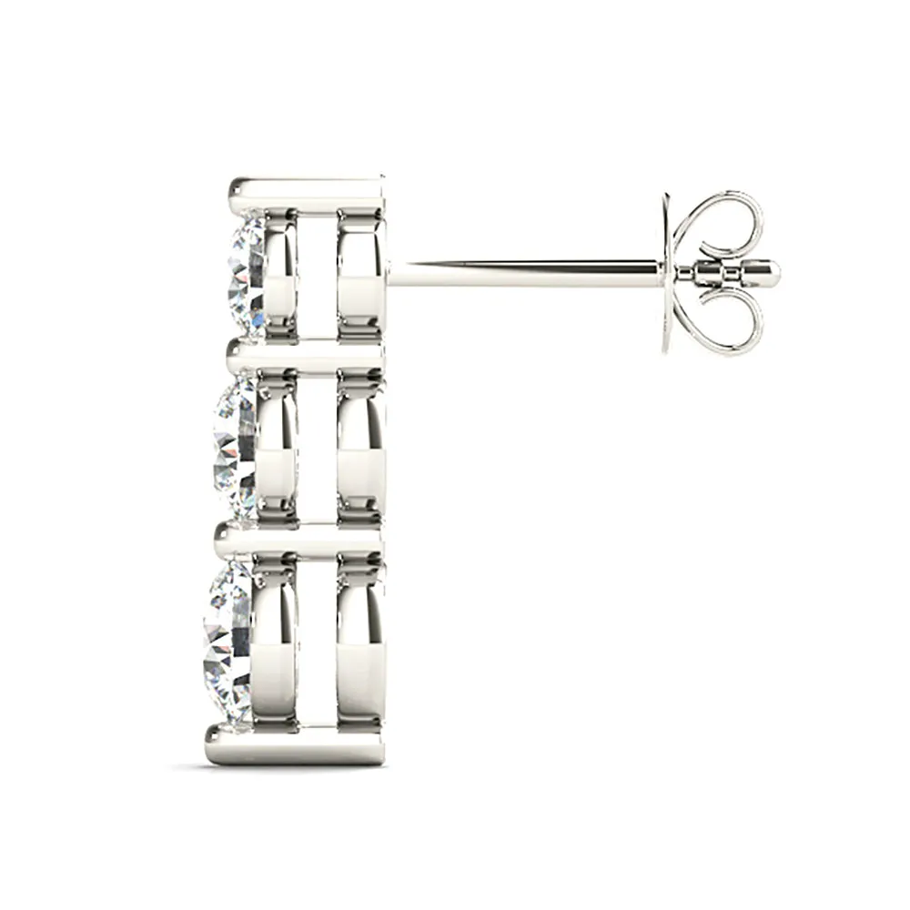 1.00 ctw Diamond Three Stone Drop Earrings