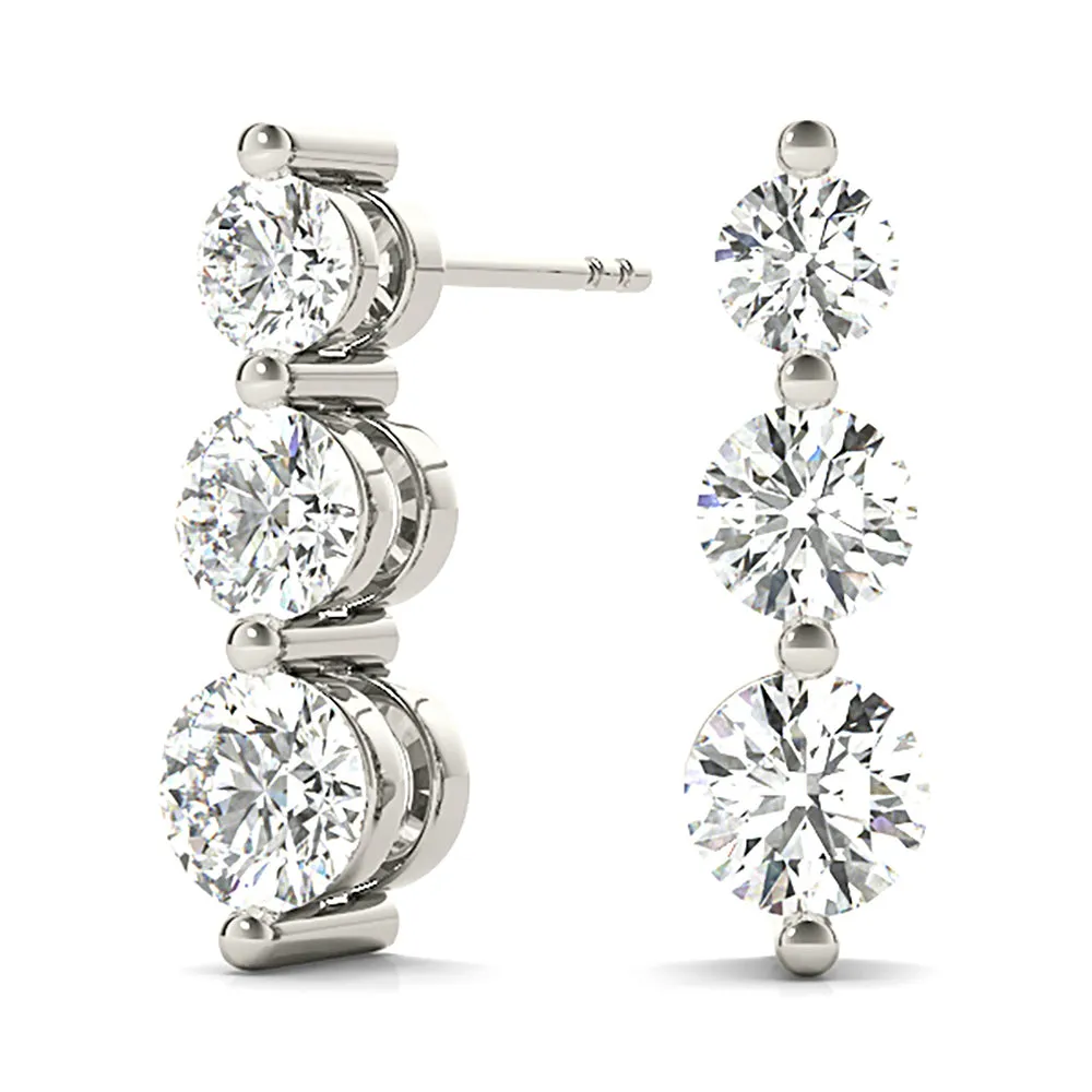1.00 ctw Diamond Three Stone Drop Earrings