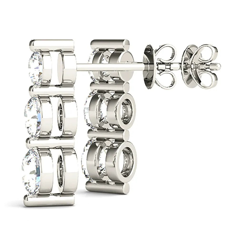 1.00 ctw Diamond Three Stone Drop Earrings