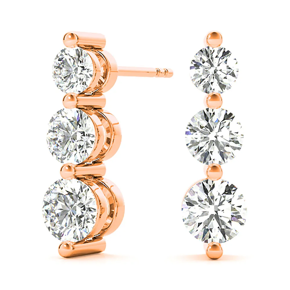 1.00 ctw Diamond Three Stone Drop Earrings