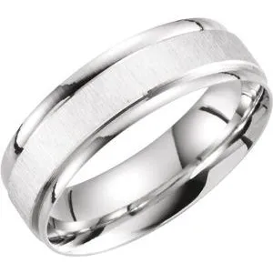 10K White 6 mm Grooved Band with Satin Finish  Size 10.5