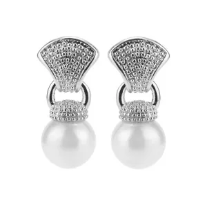 10mm Kiska Pearl Silvertone Caviar Drop Earring