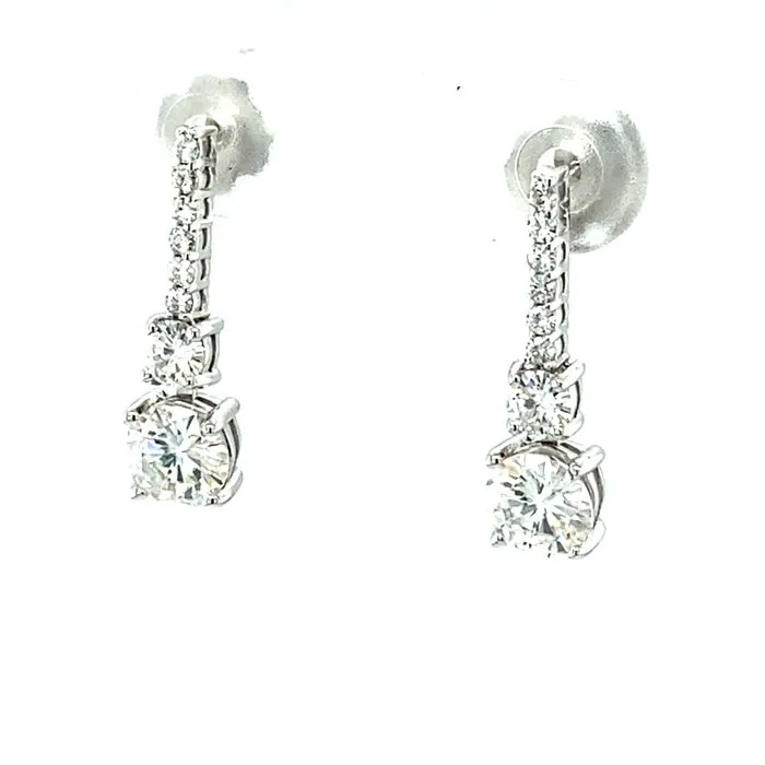 1.32 CTW DEW Round Moissanite Two-Stone Drop Earrings in 14K White Gold