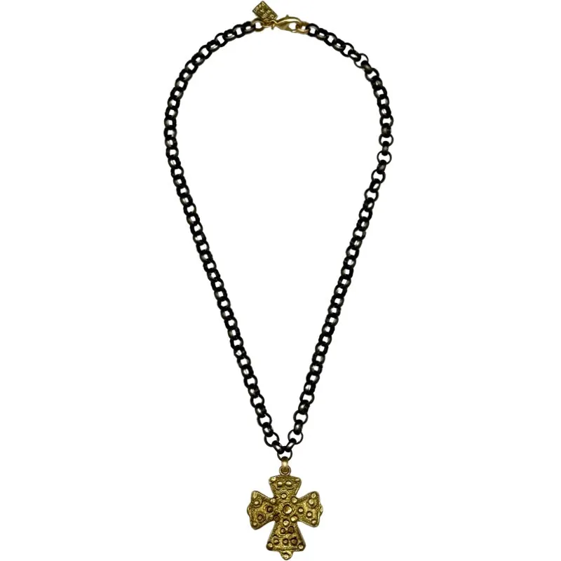 132-TIT-GC | SIMPLE TITANIUM W/ GOLD COPTIC CROSS