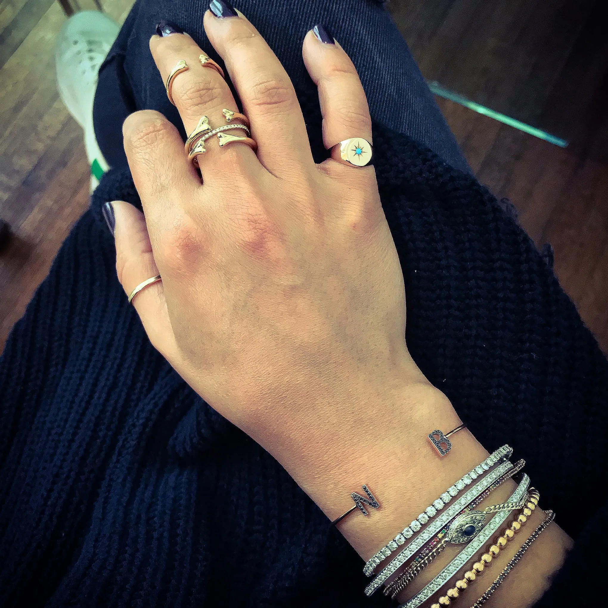 14K Gold Bone Shaped Open Stack Ring
