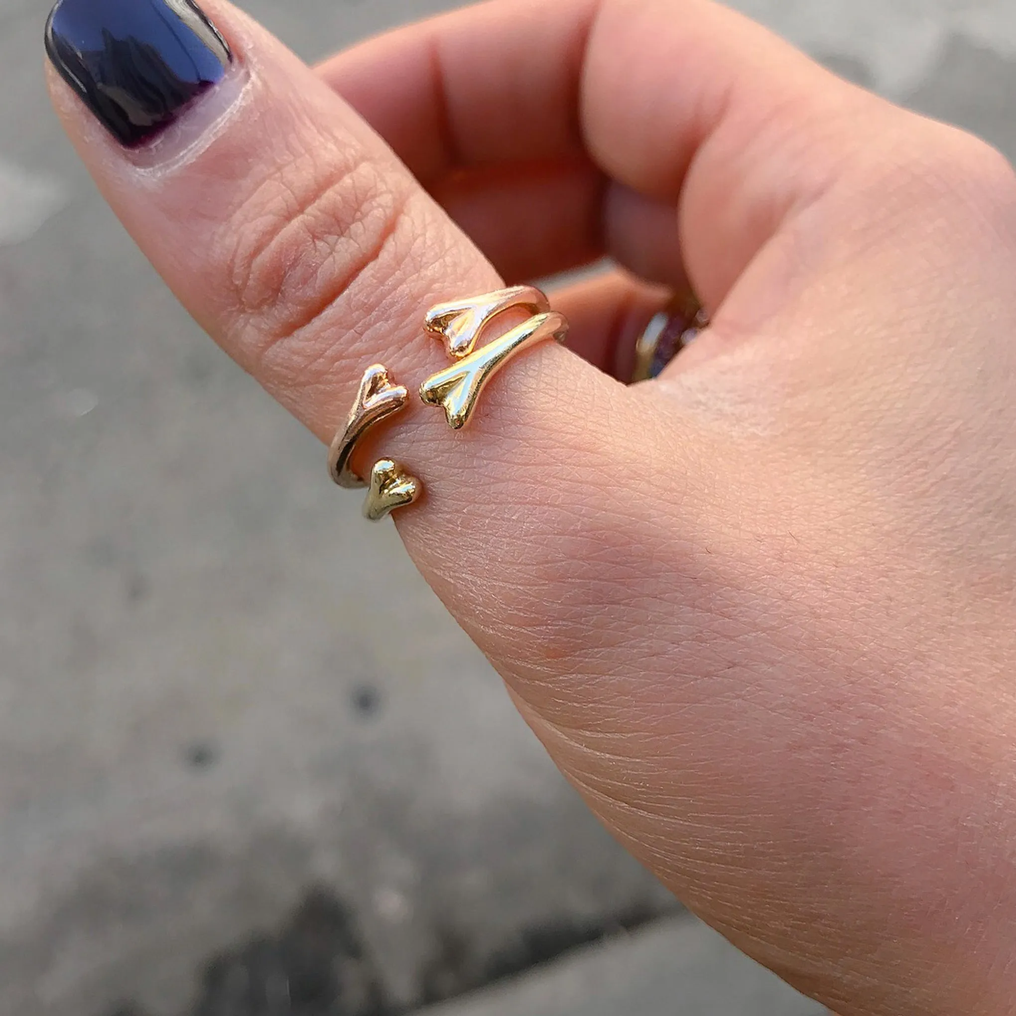 14K Gold Bone Shaped Open Stack Ring