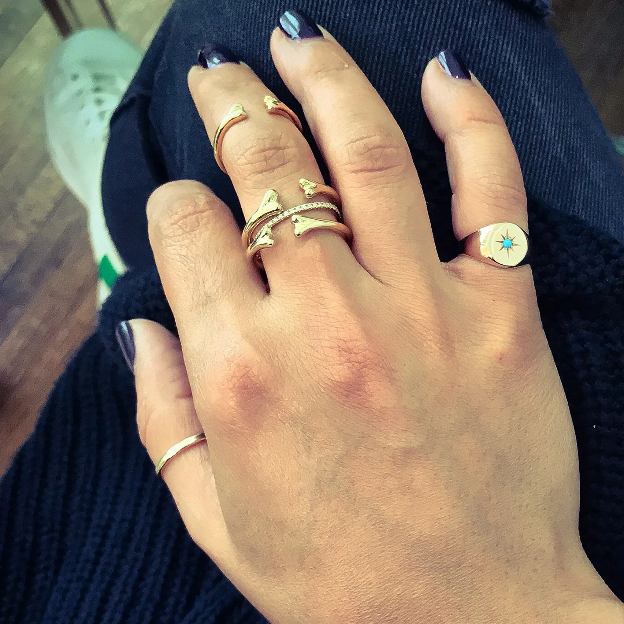 14K Gold Bone Shaped Open Stack Ring