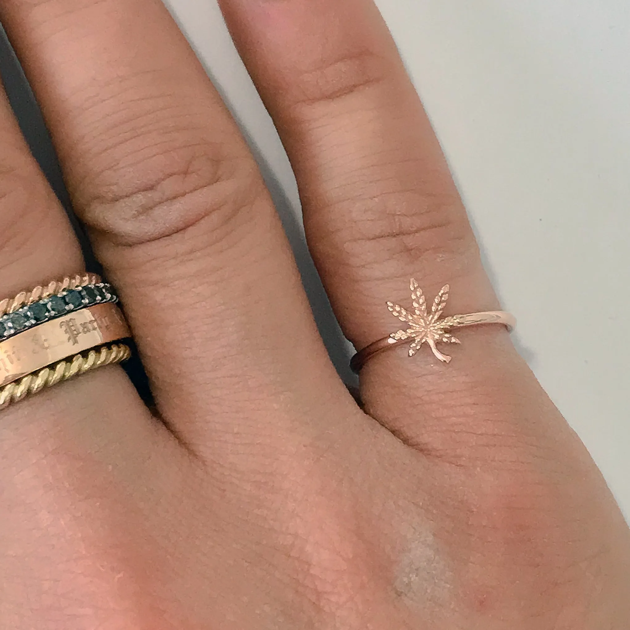 14K Gold Cannabis Leaf Ring