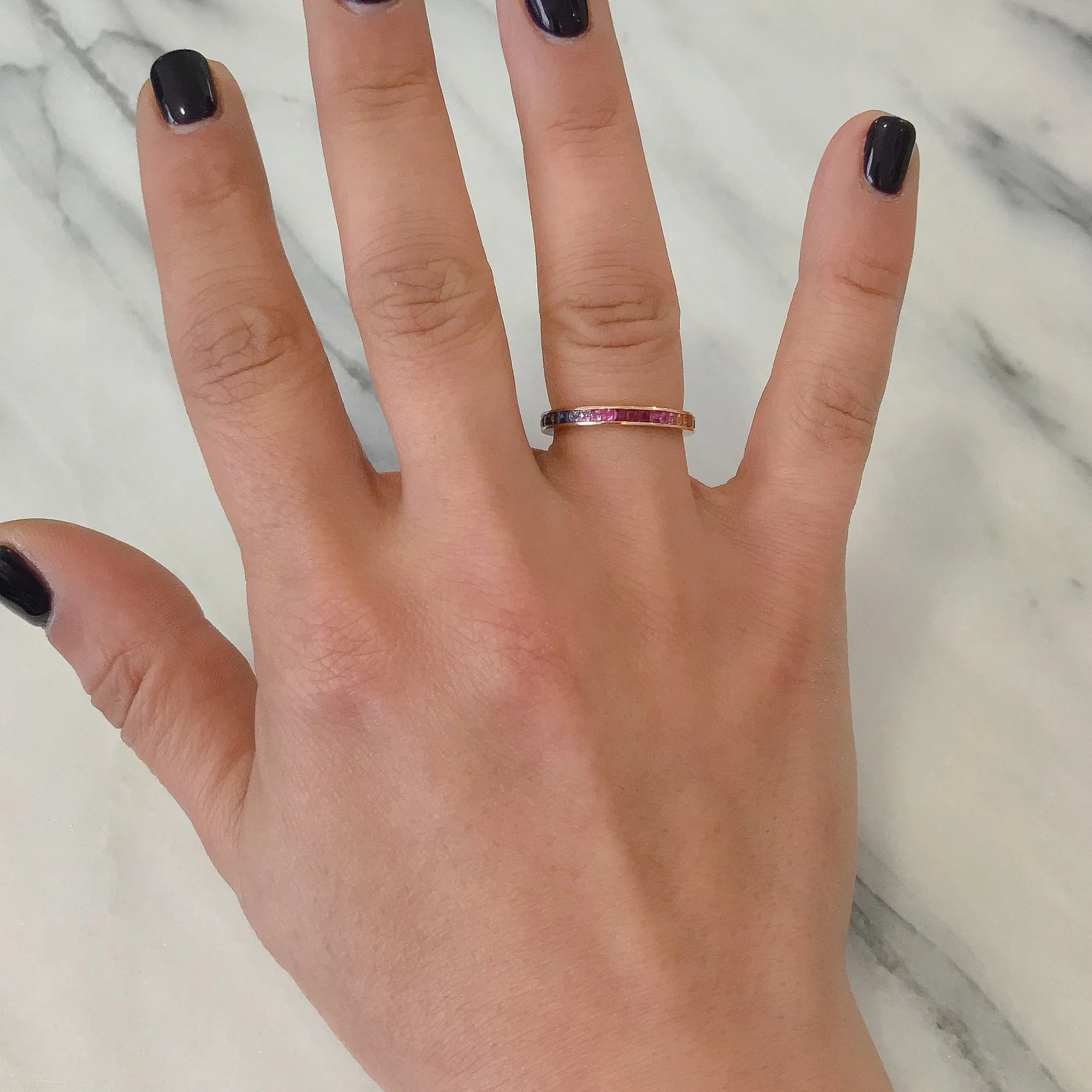 14K Gold Channel Set Princess Cut Rainbow Gemstone Full Eternity Band ~ LIMITED EDITION