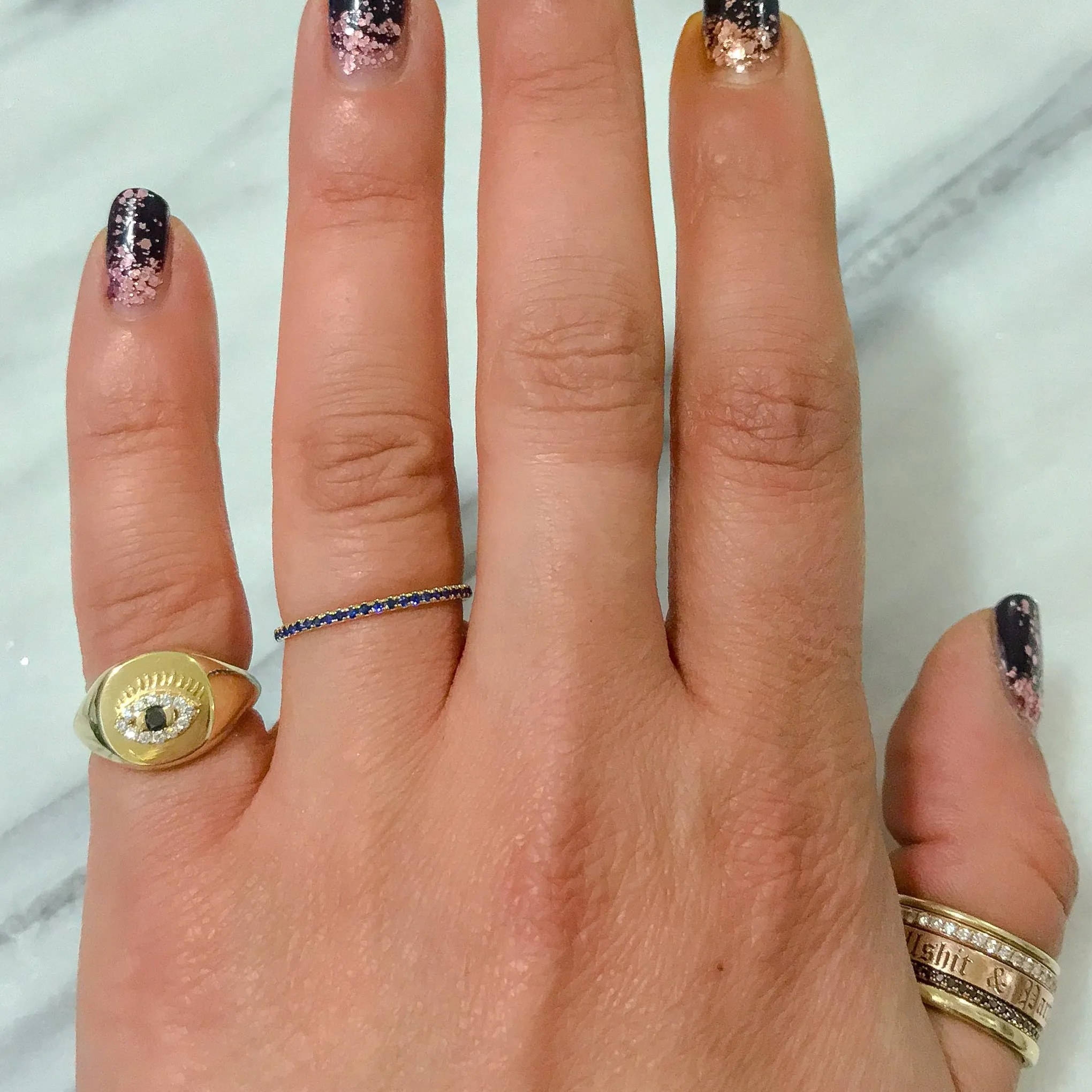 14K Gold Diamond Evil Eye Signet Ring