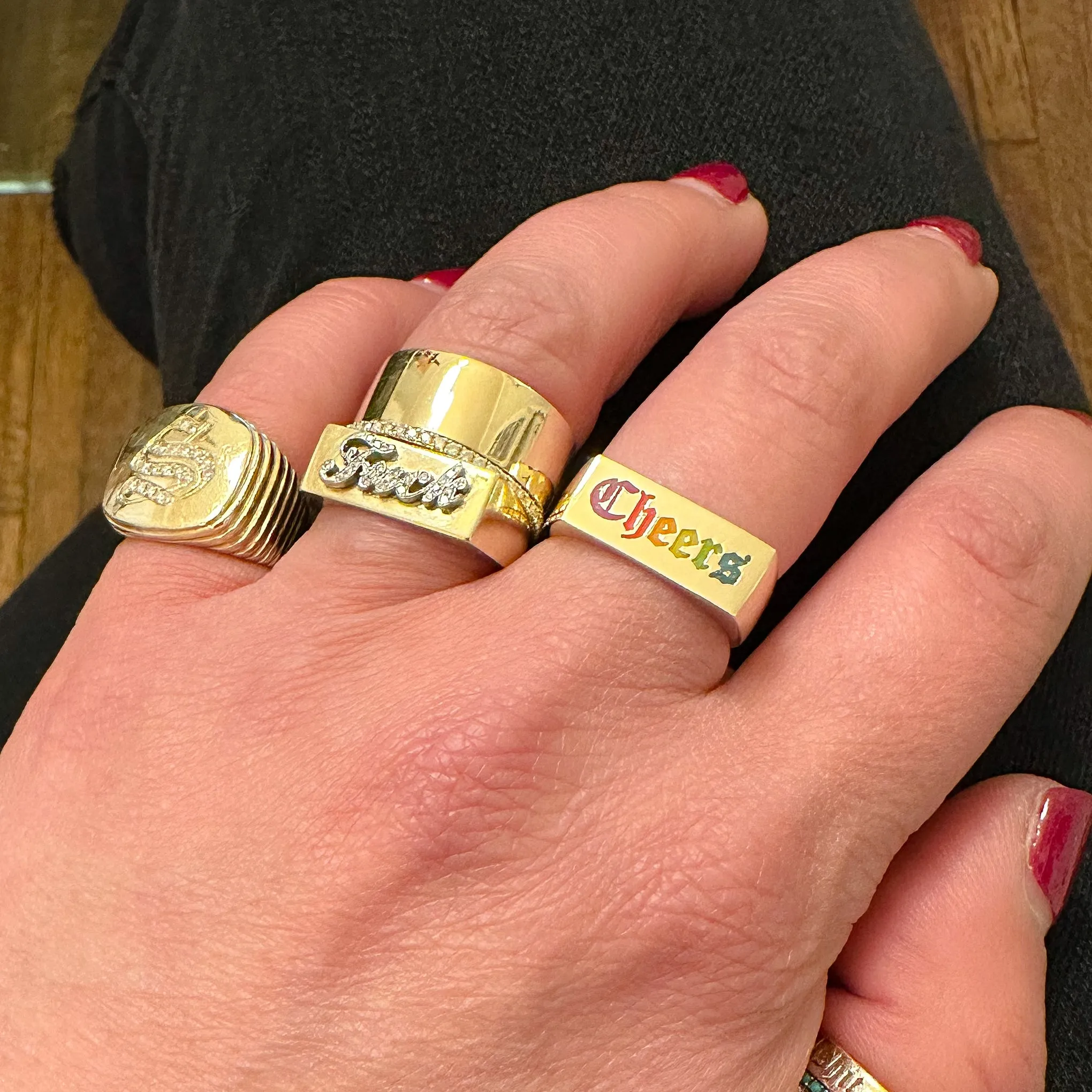 14K Gold Diamond "Fuck" Rectangle Signet Ring