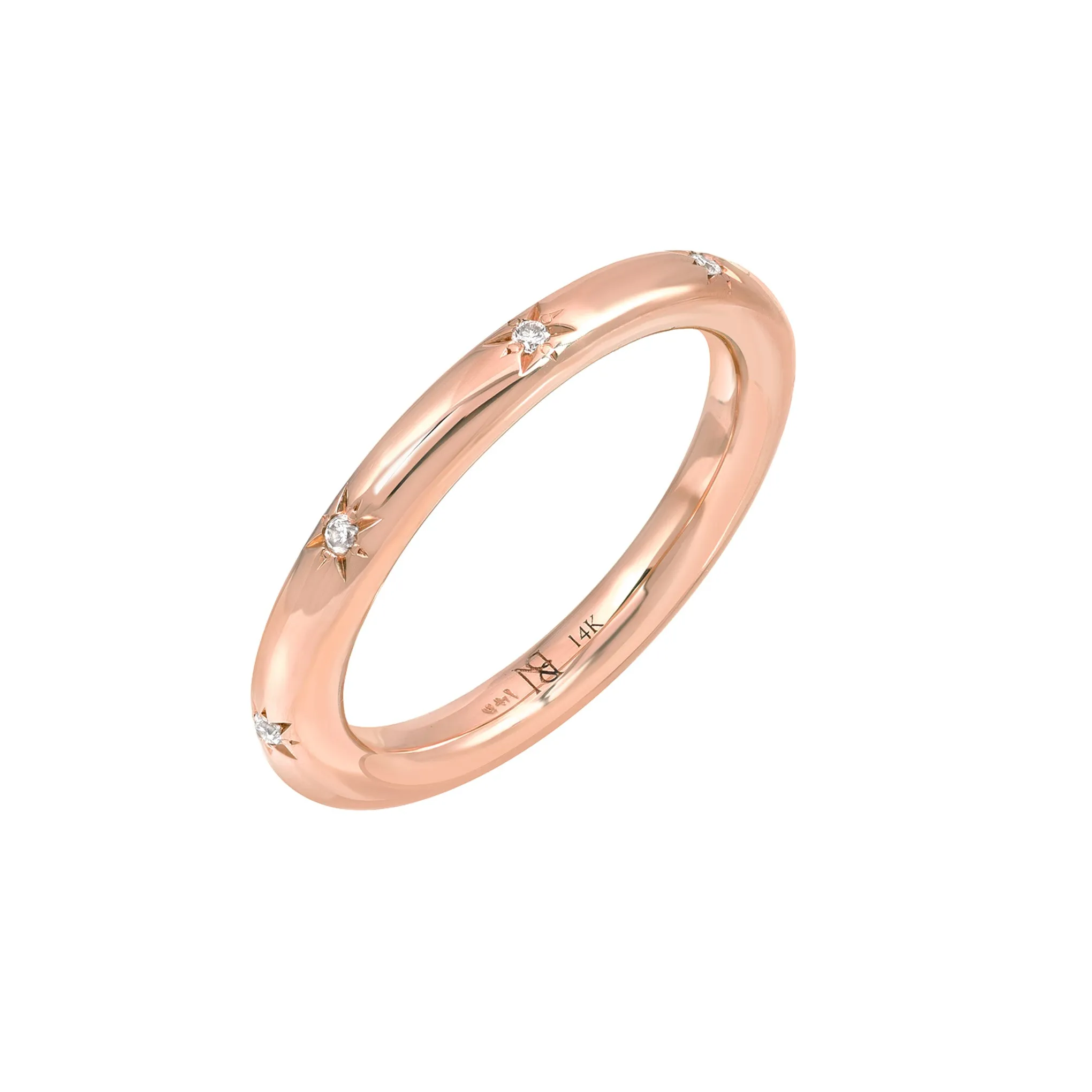 14K Gold Diamond Star Set 3mm Round Eternity Band