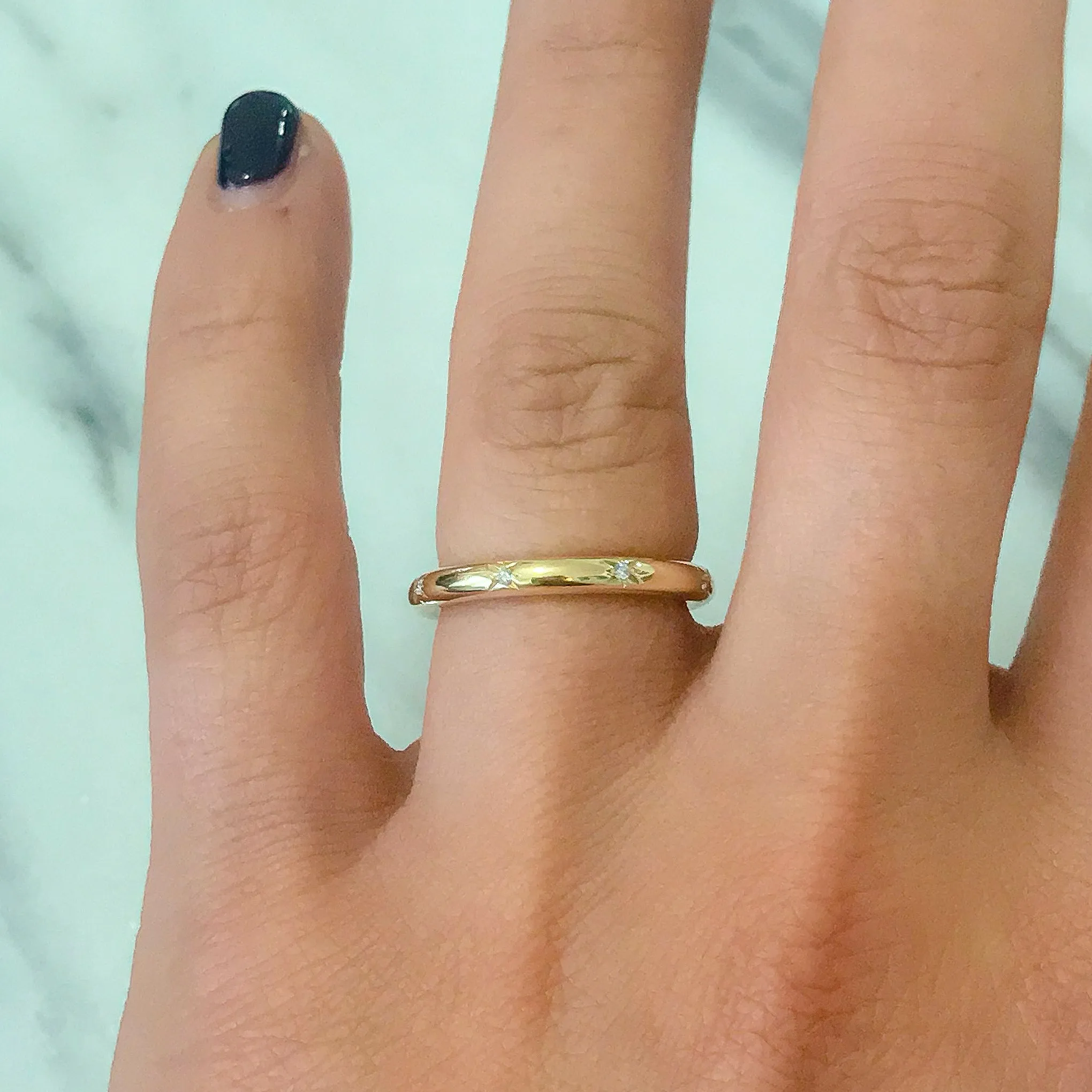 14K Gold Diamond Star Set 3mm Round Eternity Band