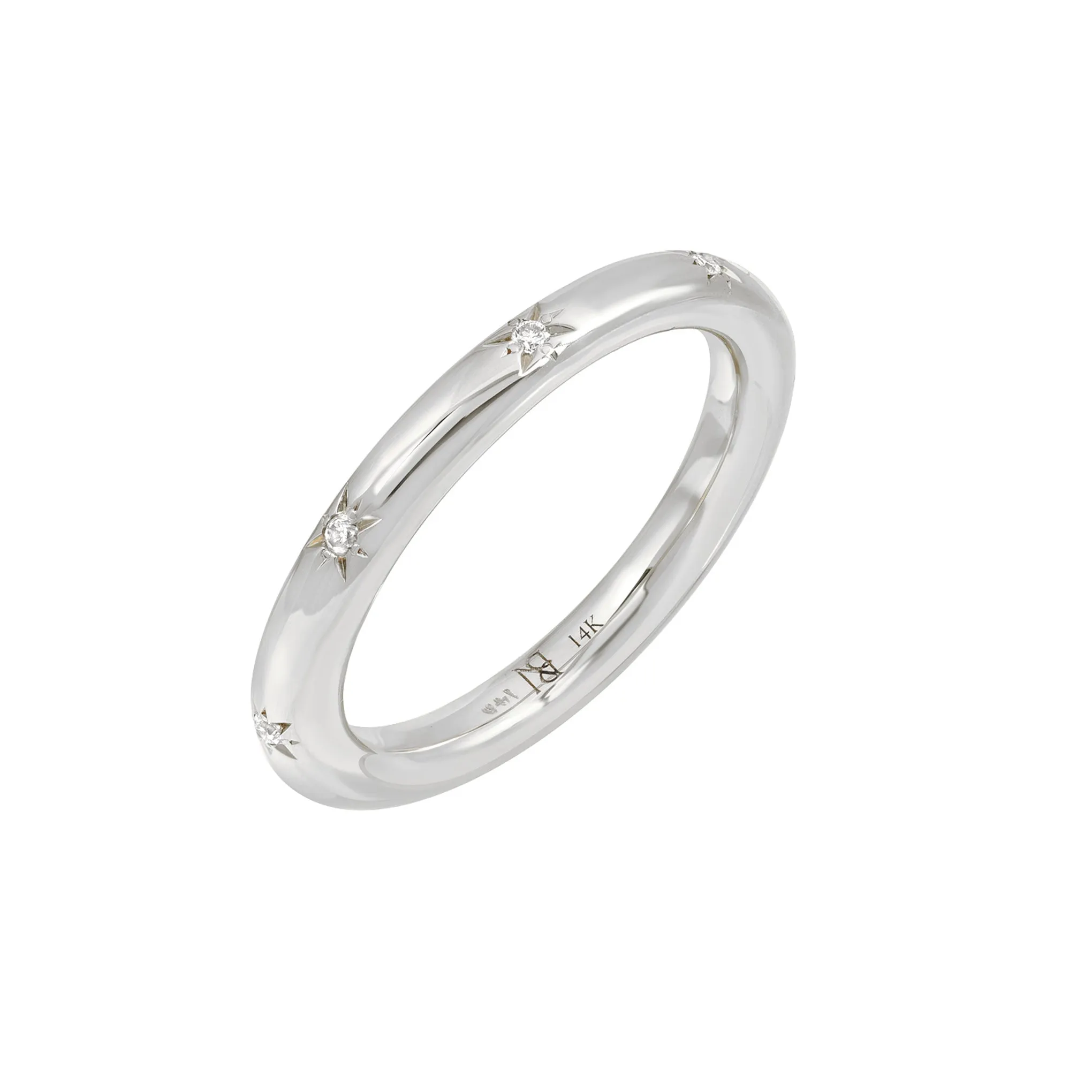14K Gold Diamond Star Set 3mm Round Eternity Band