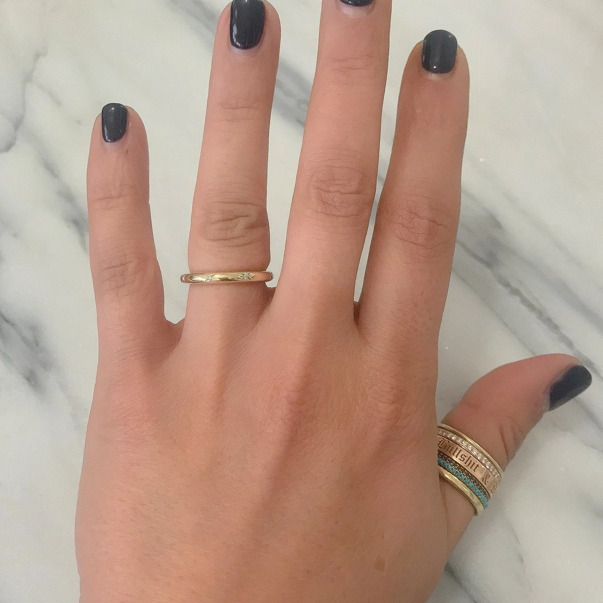 14K Gold Diamond Star Set 3mm Round Eternity Band