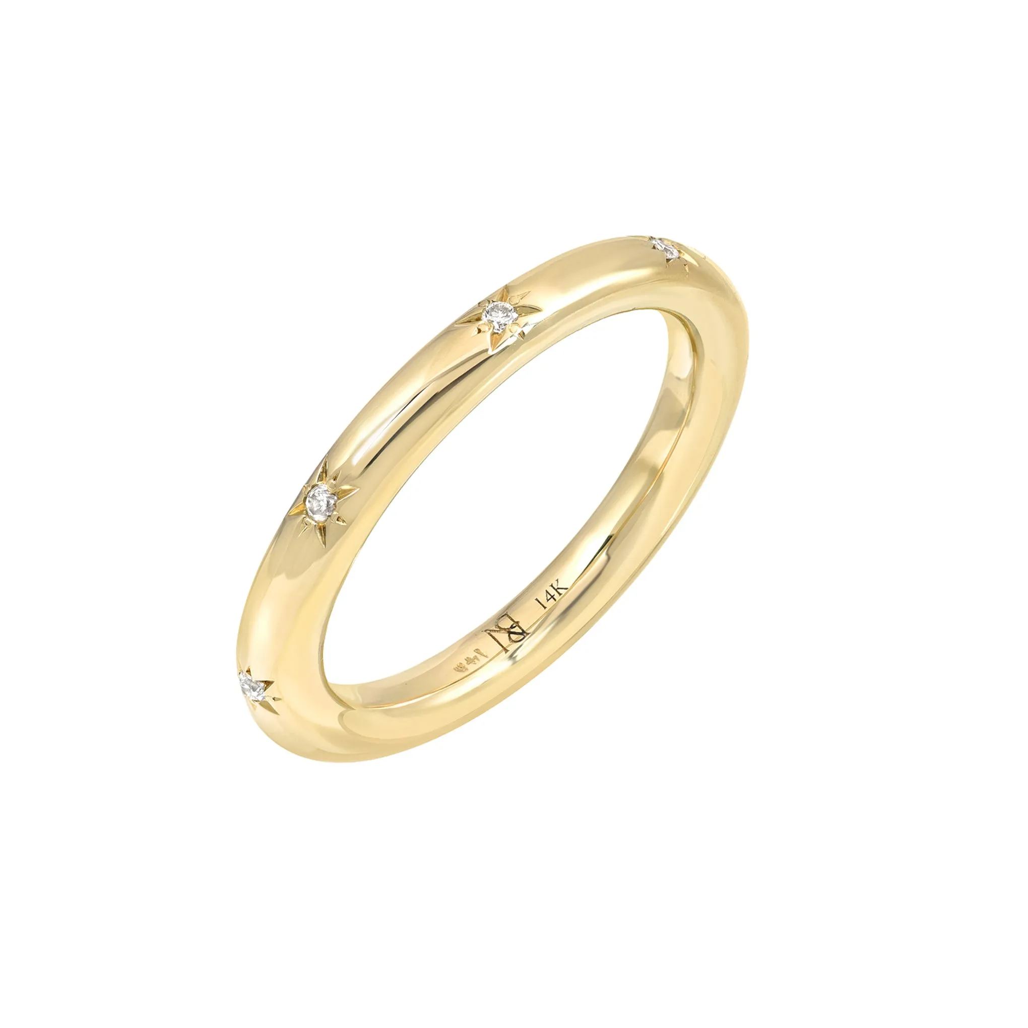 14K Gold Diamond Star Set 3mm Round Eternity Band