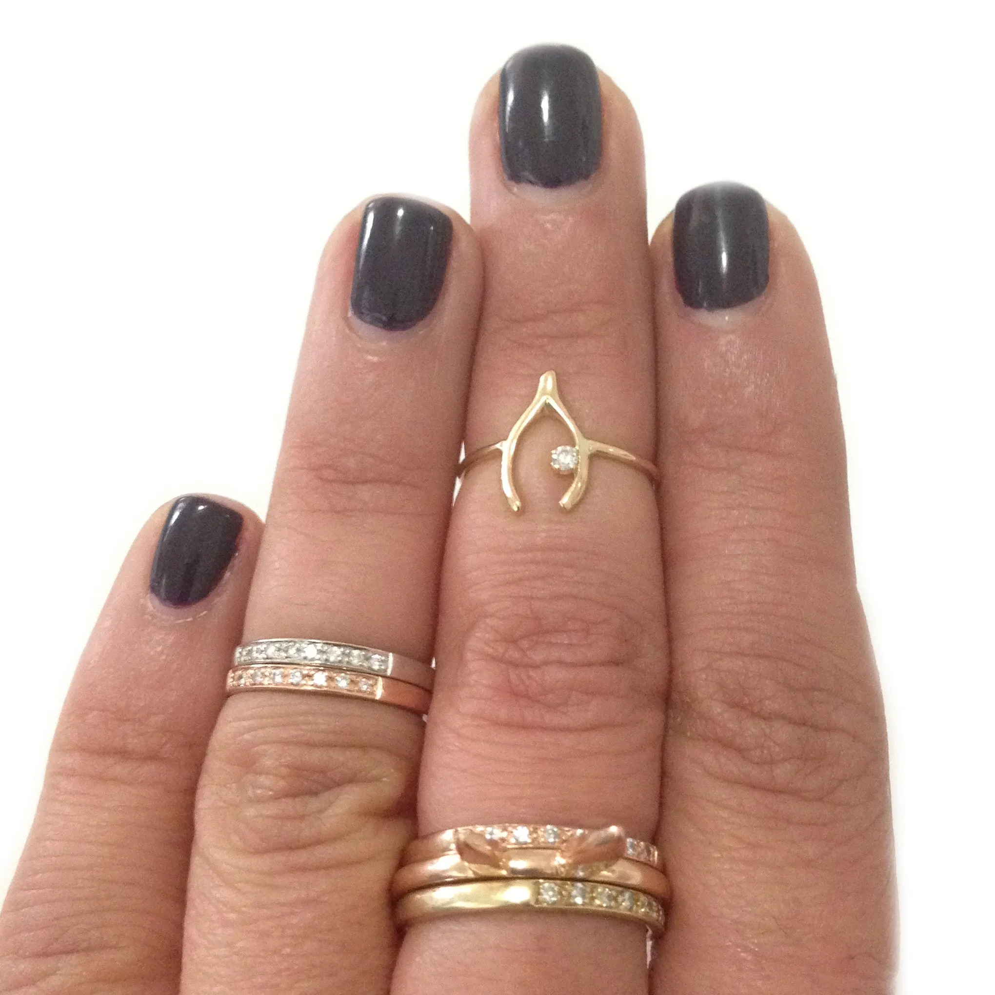 14K Gold Diamond Wishbone Ring
