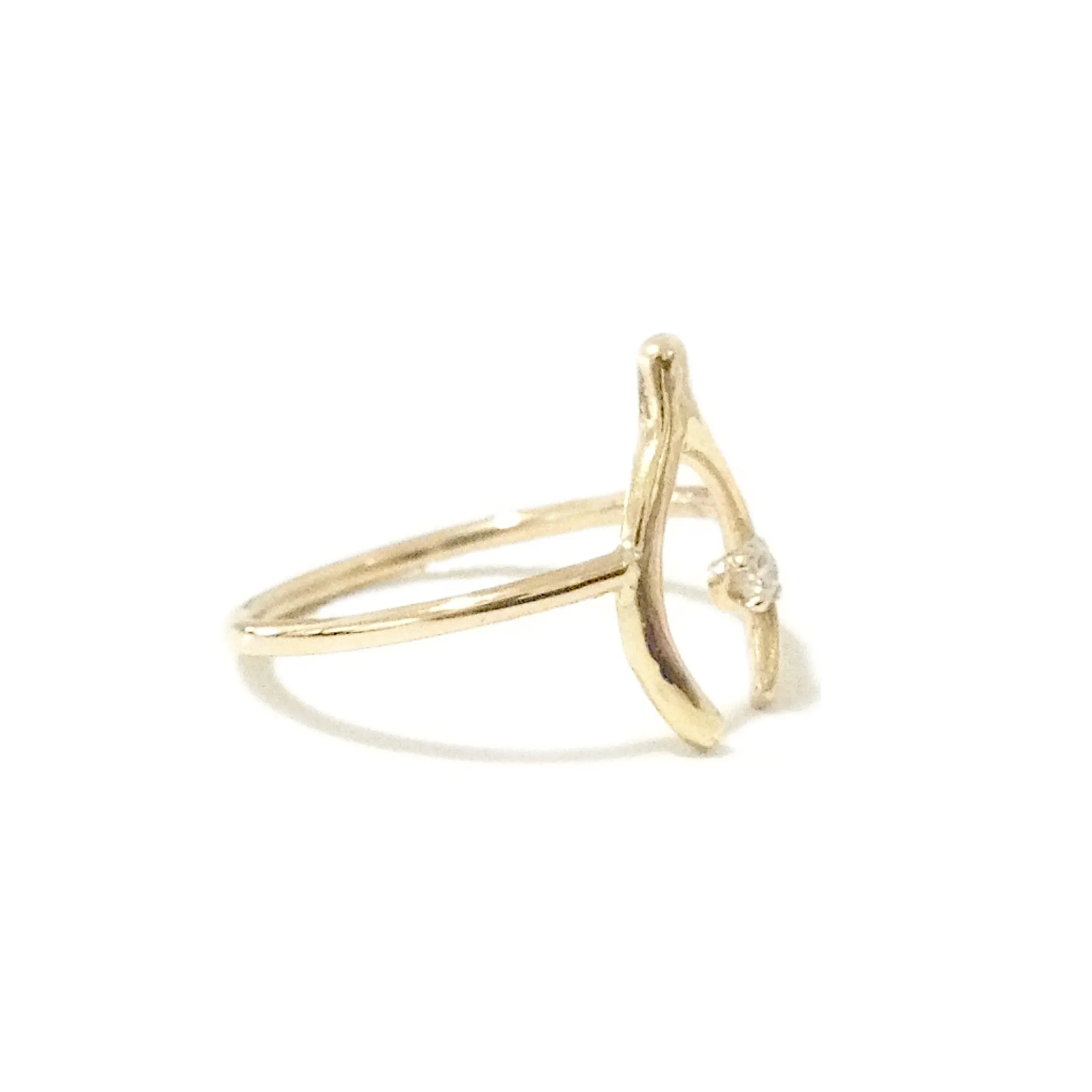 14K Gold Diamond Wishbone Ring