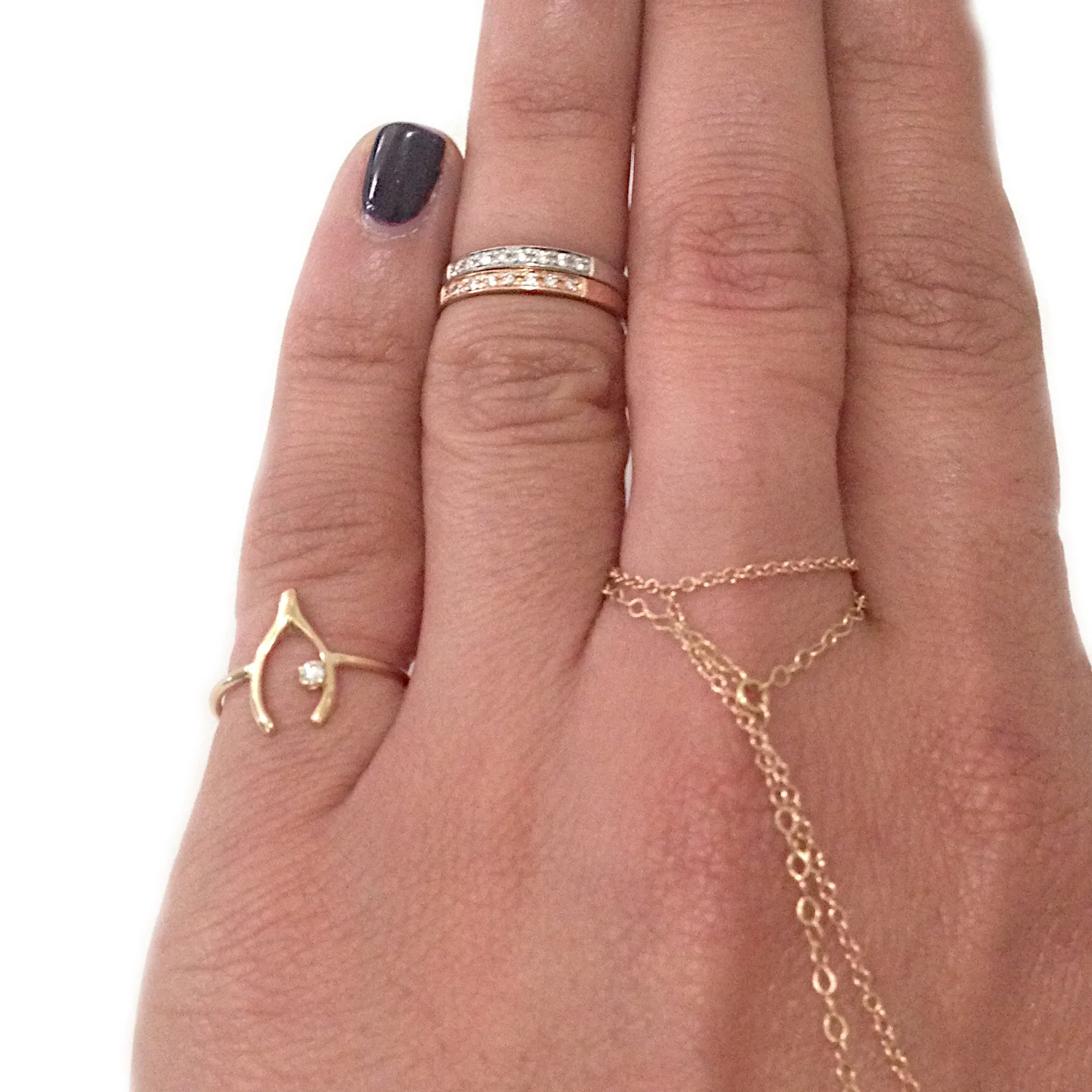 14K Gold Diamond Wishbone Ring