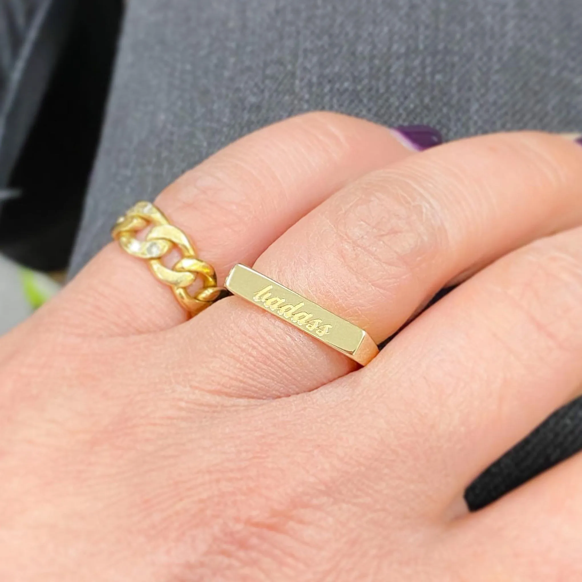 14K Gold Engravable Rectangle Signet Ring, Small Size
