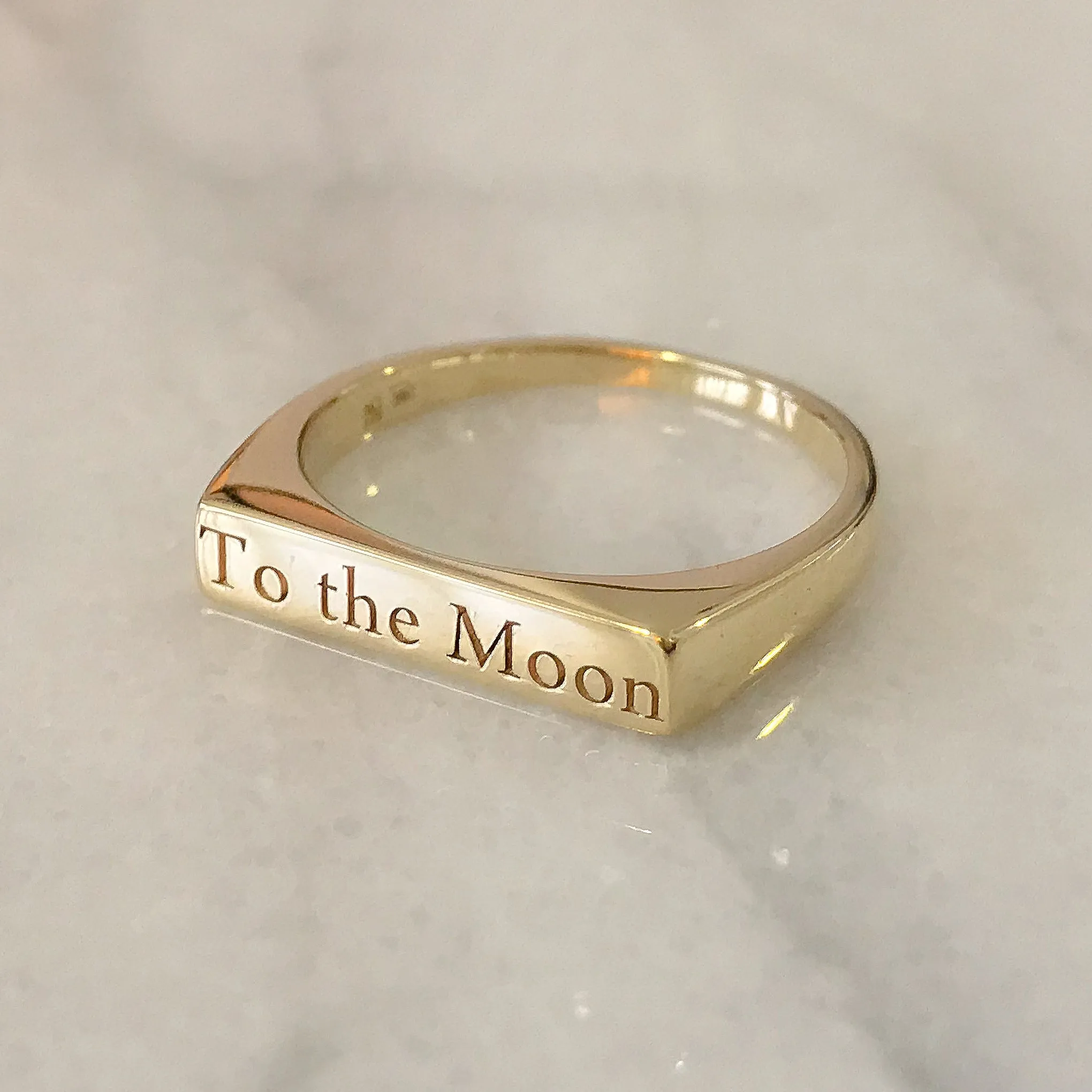 14K Gold Engravable Rectangle Signet Ring, Small Size