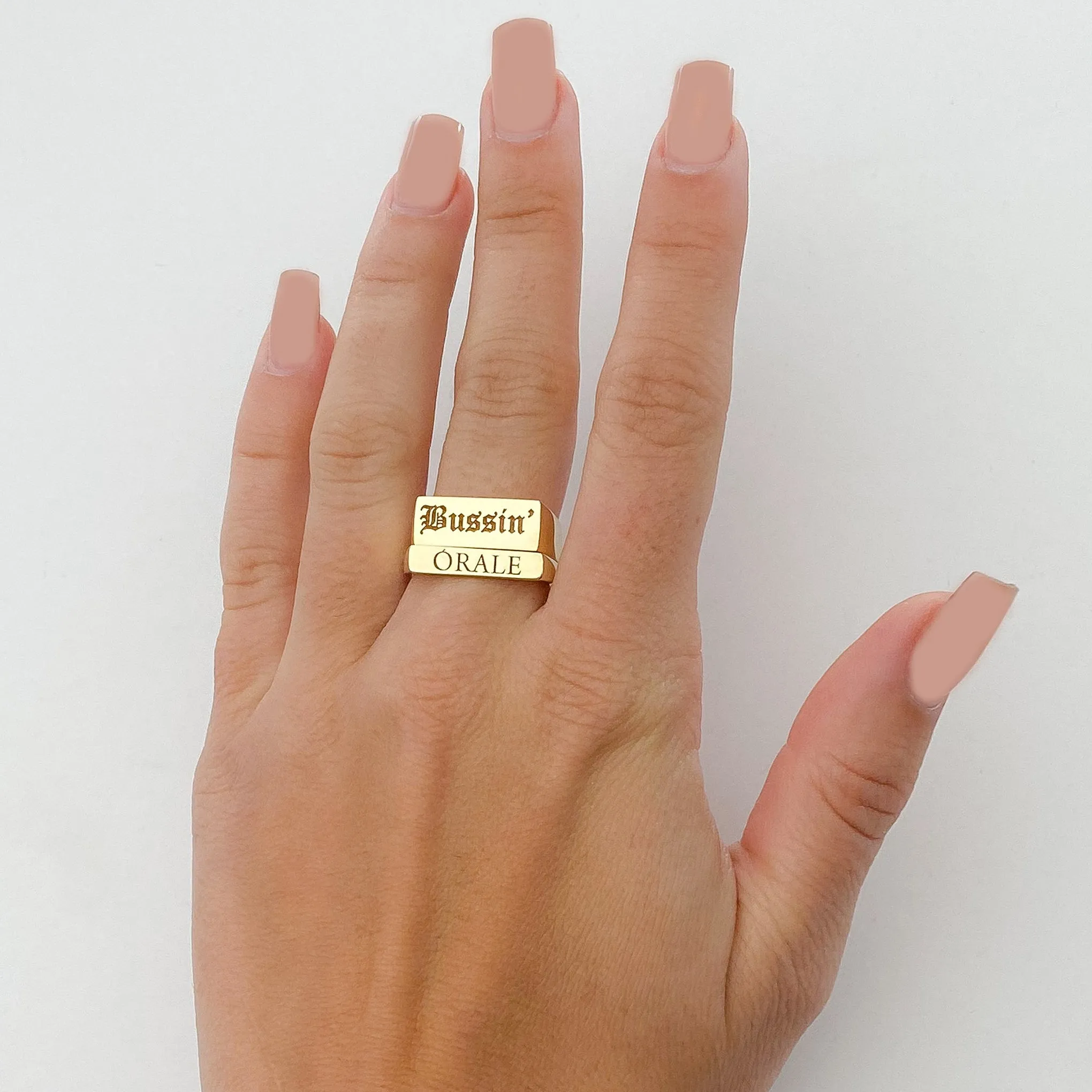 14K Gold Engravable Rectangle Signet Ring, Small Size
