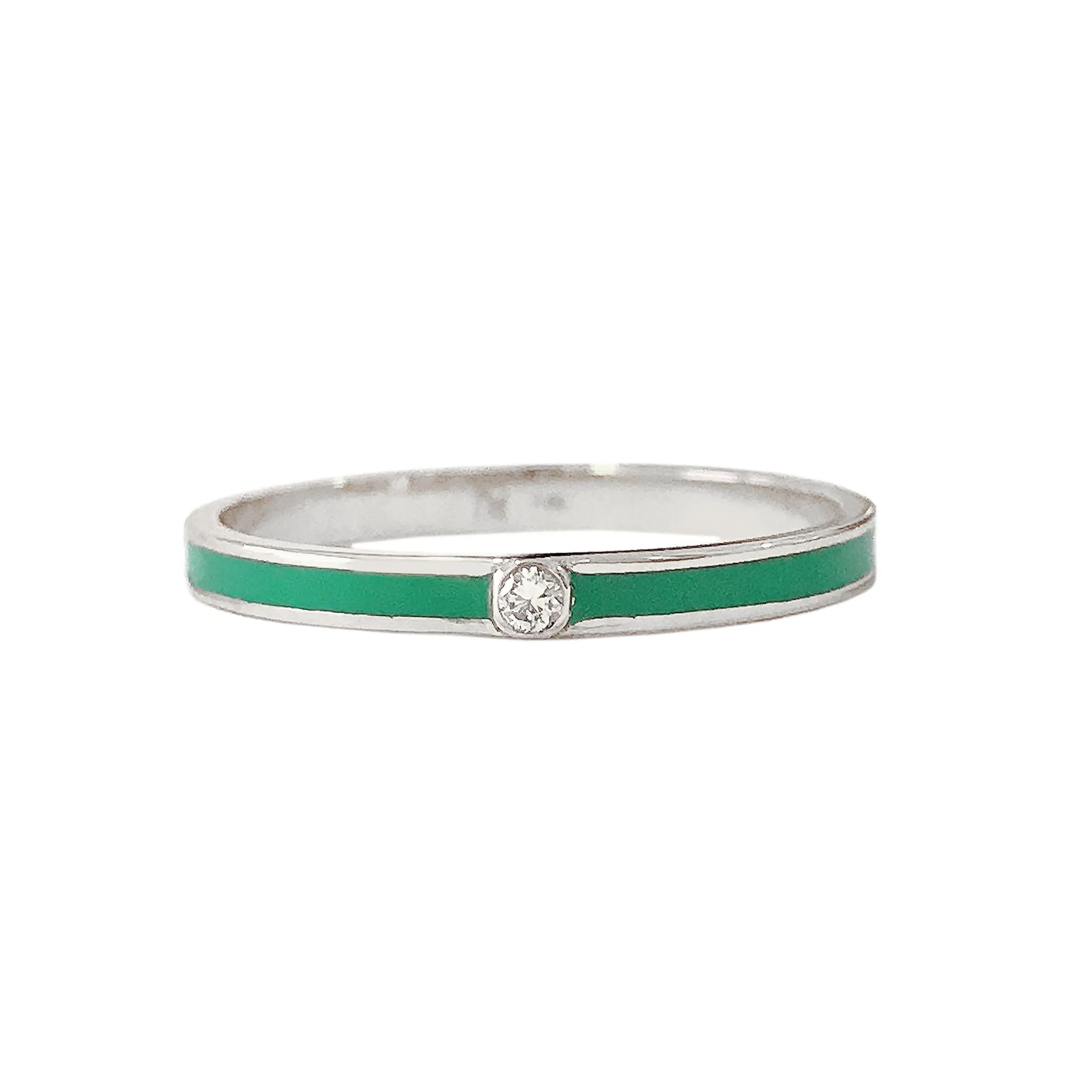 14K Gold Green Enamel & Diamond Micro Eternity Band Ring