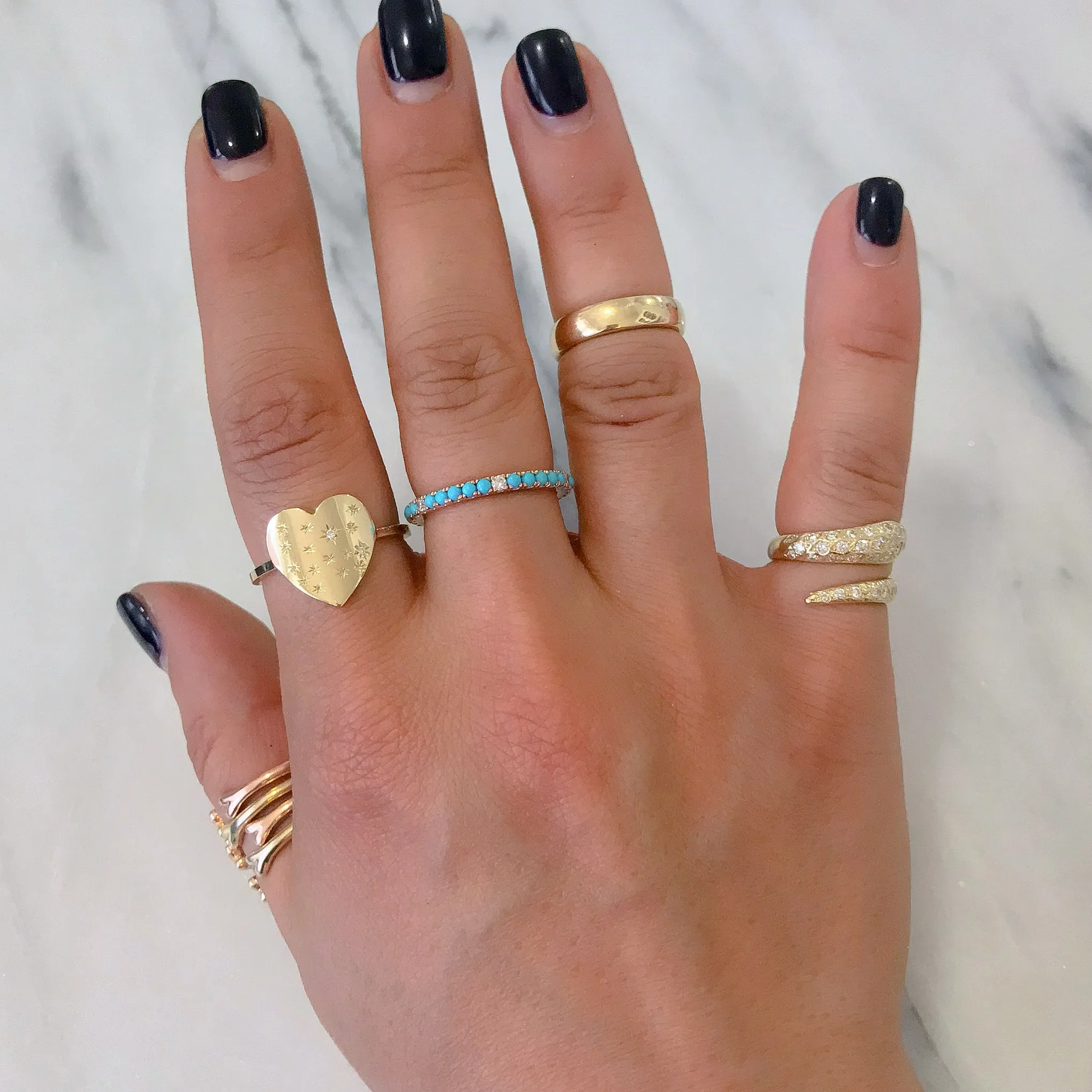14K Gold Heart Diamond Starburst Ring