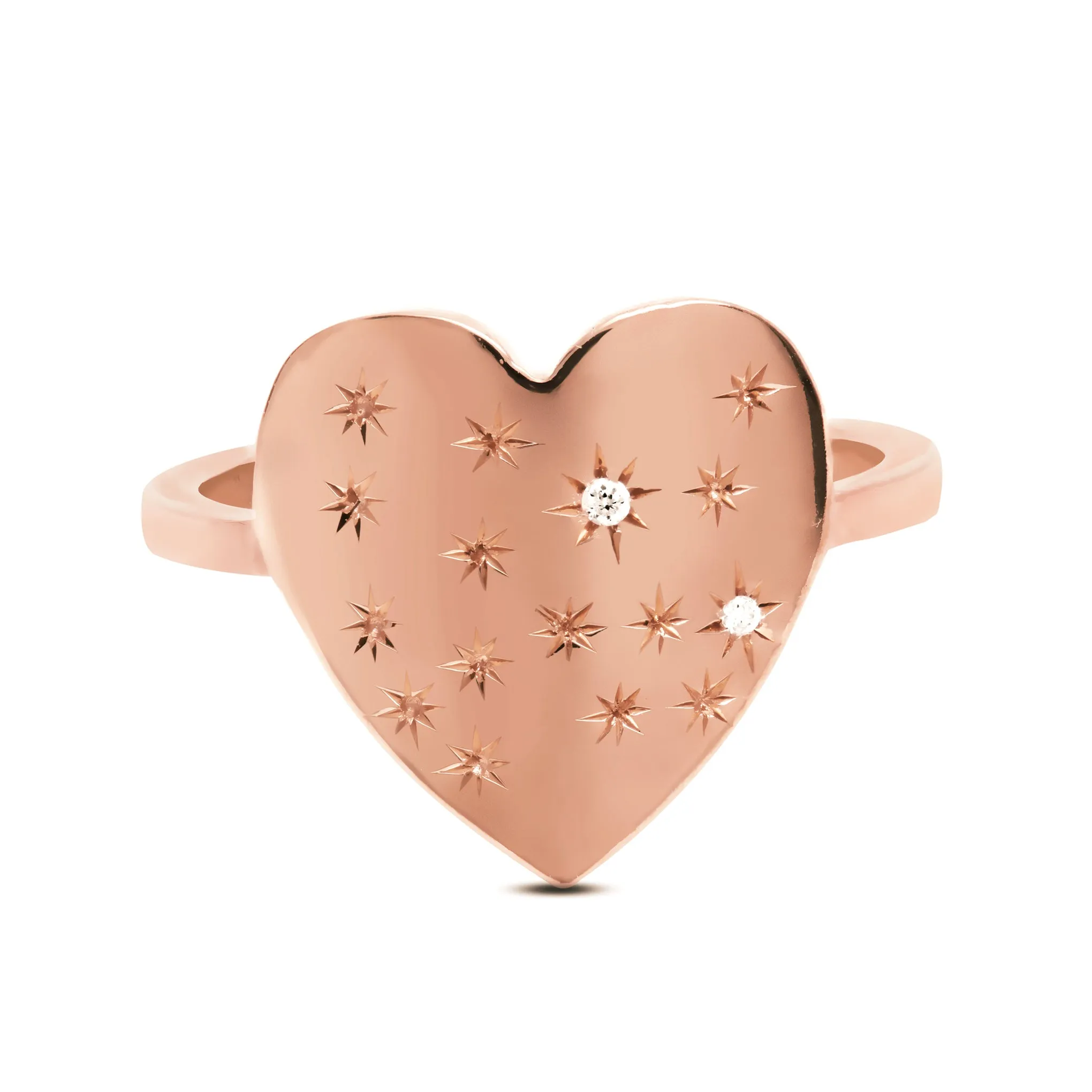 14K Gold Heart Diamond Starburst Ring