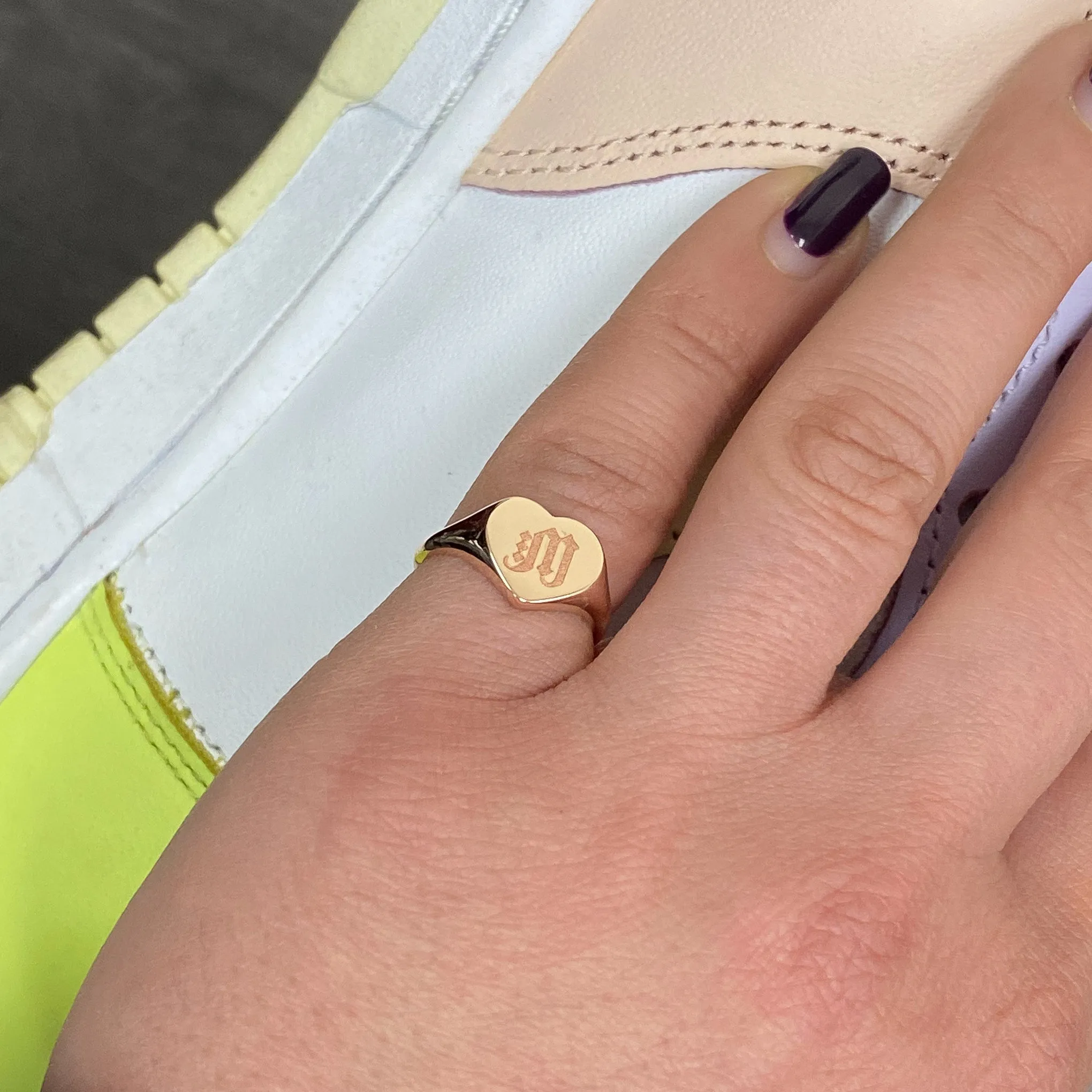 14K Gold Heart Signet Ring