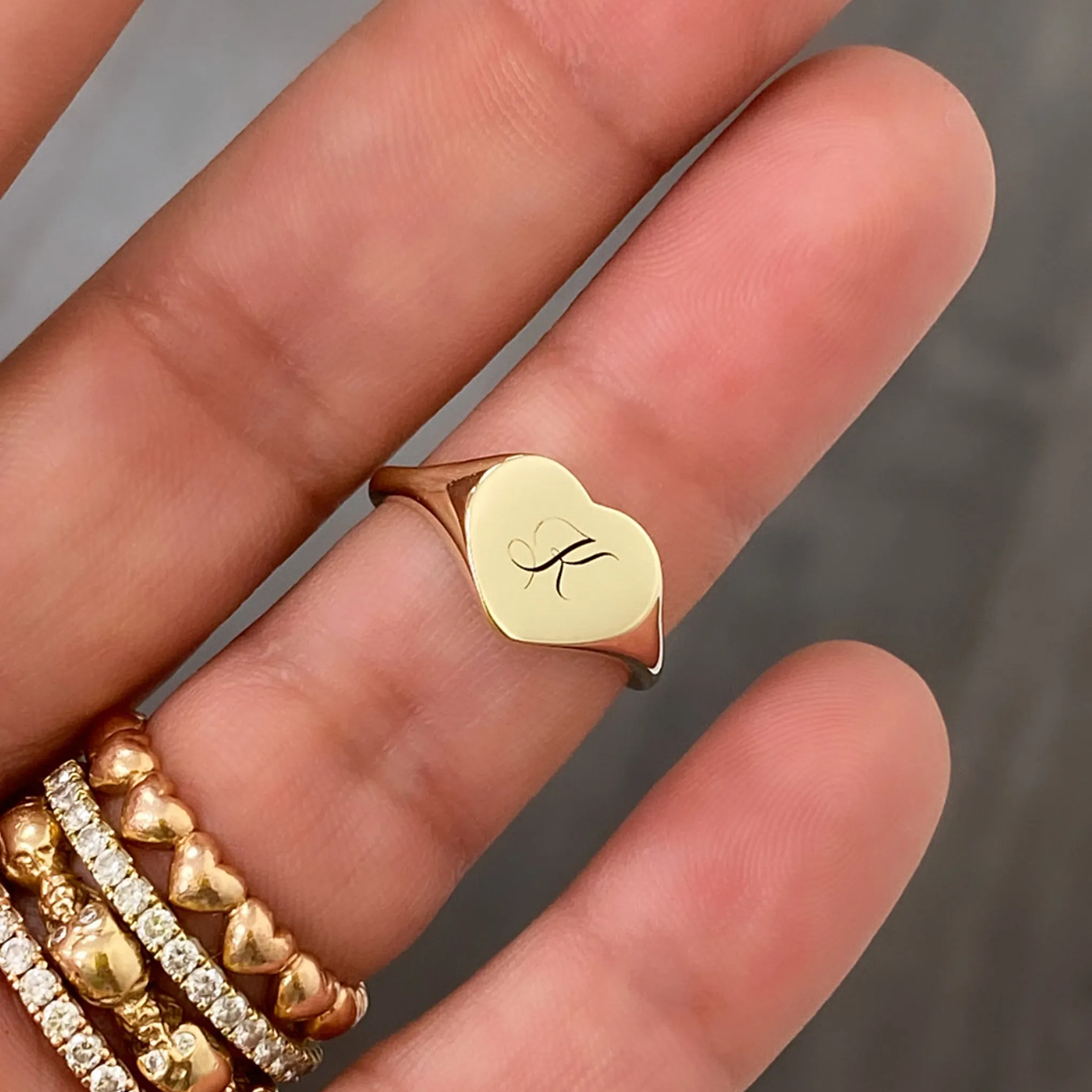 14K Gold Heart Signet Ring