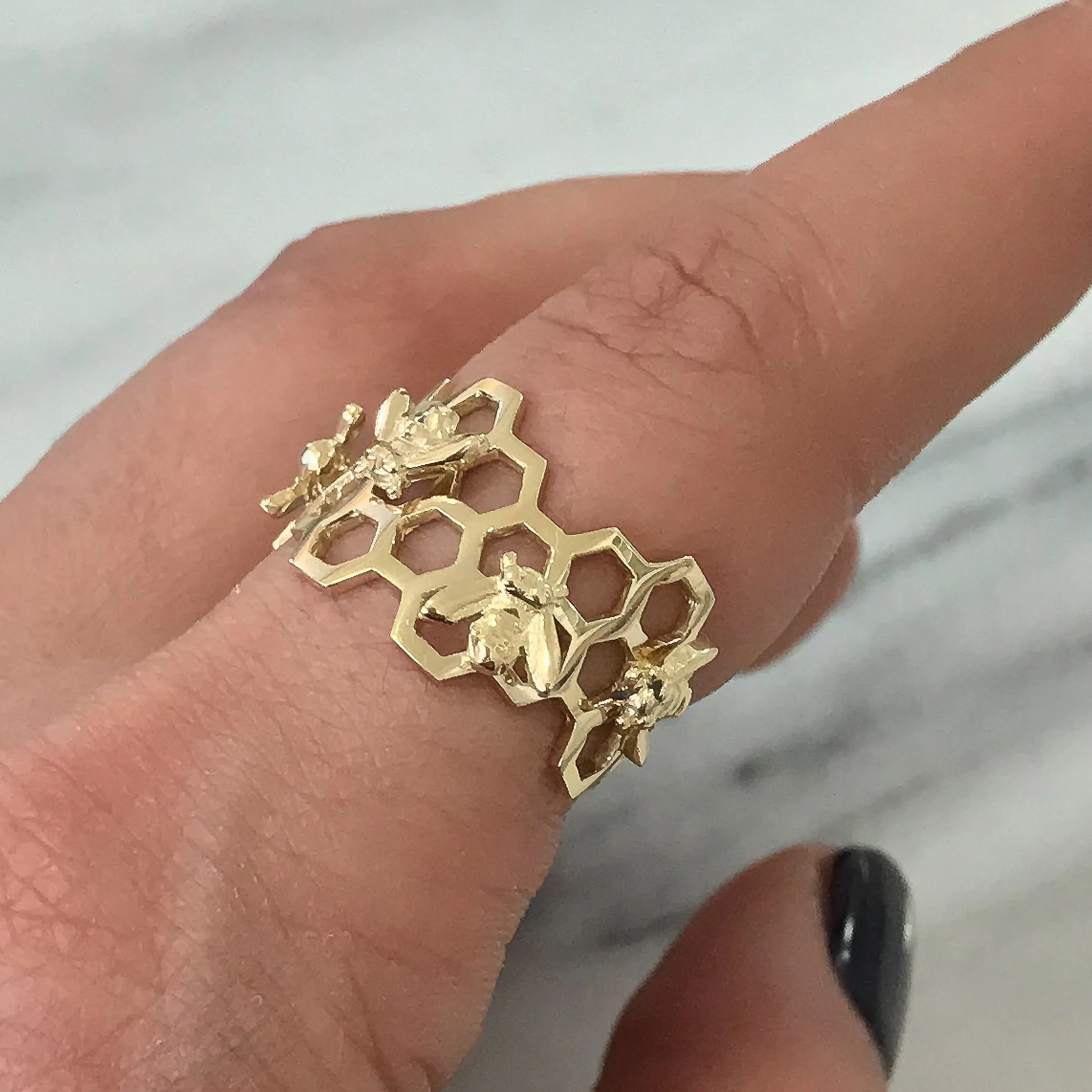 14K Gold Honey Beehive Ring