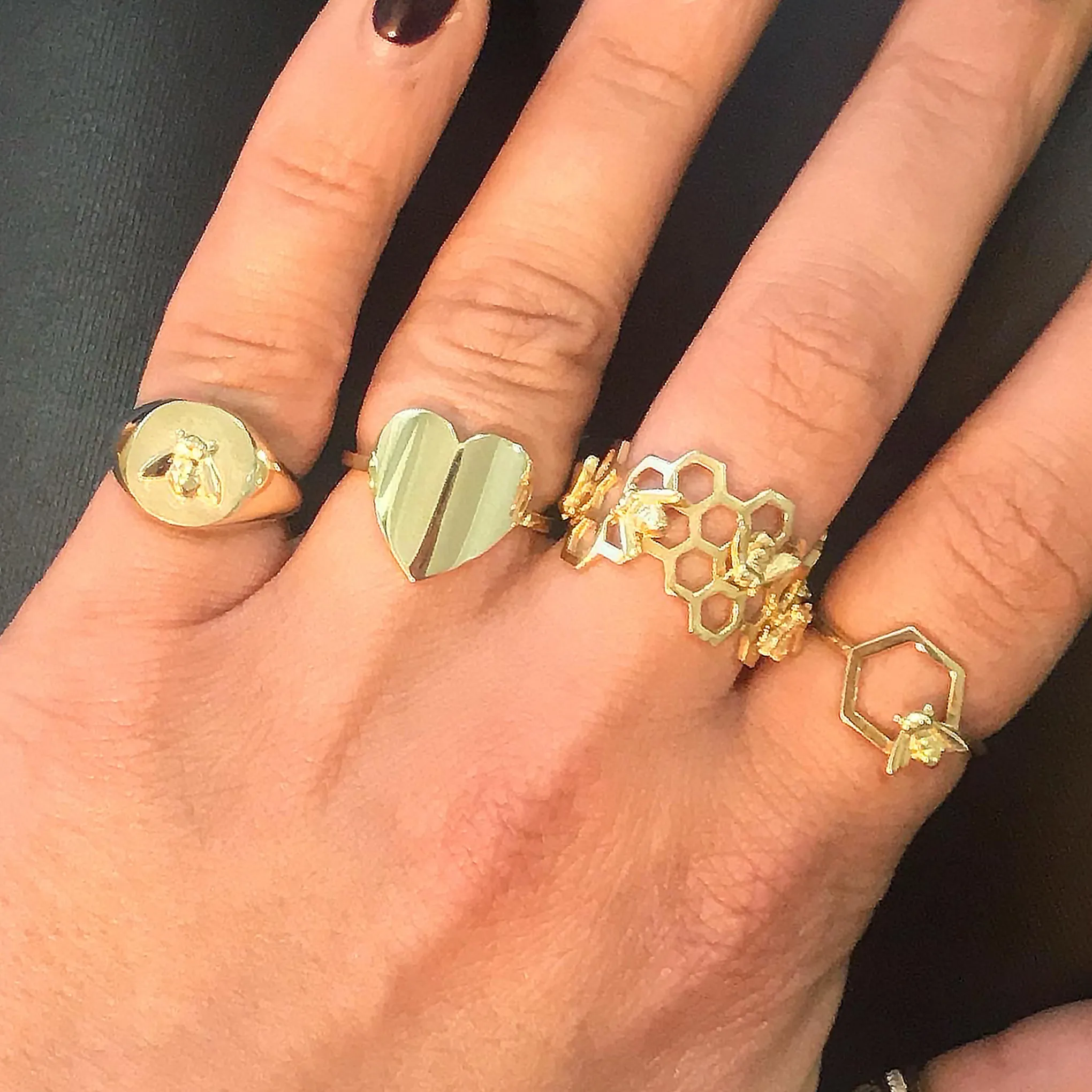 14K Gold Honey Beehive Ring