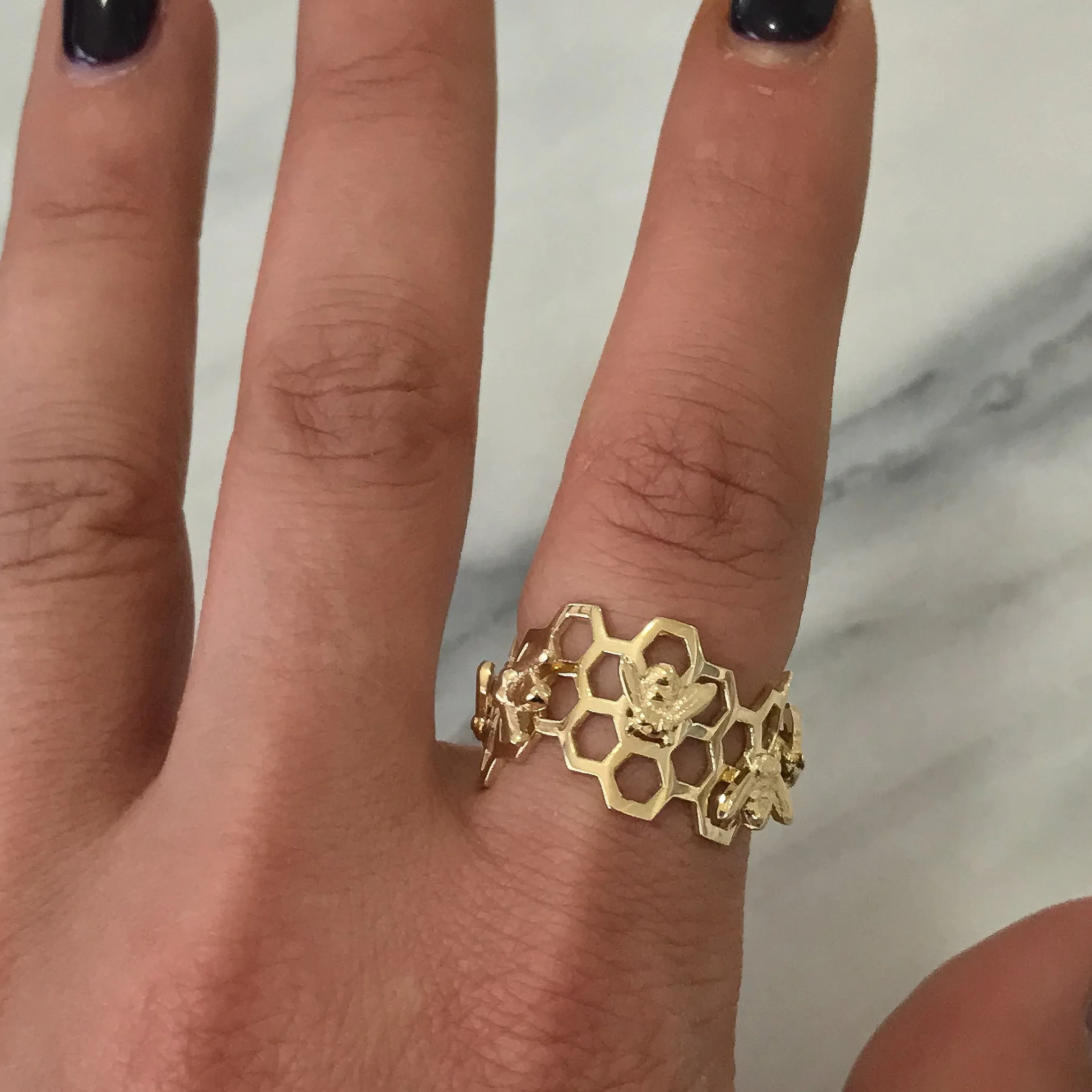 14K Gold Honey Beehive Ring