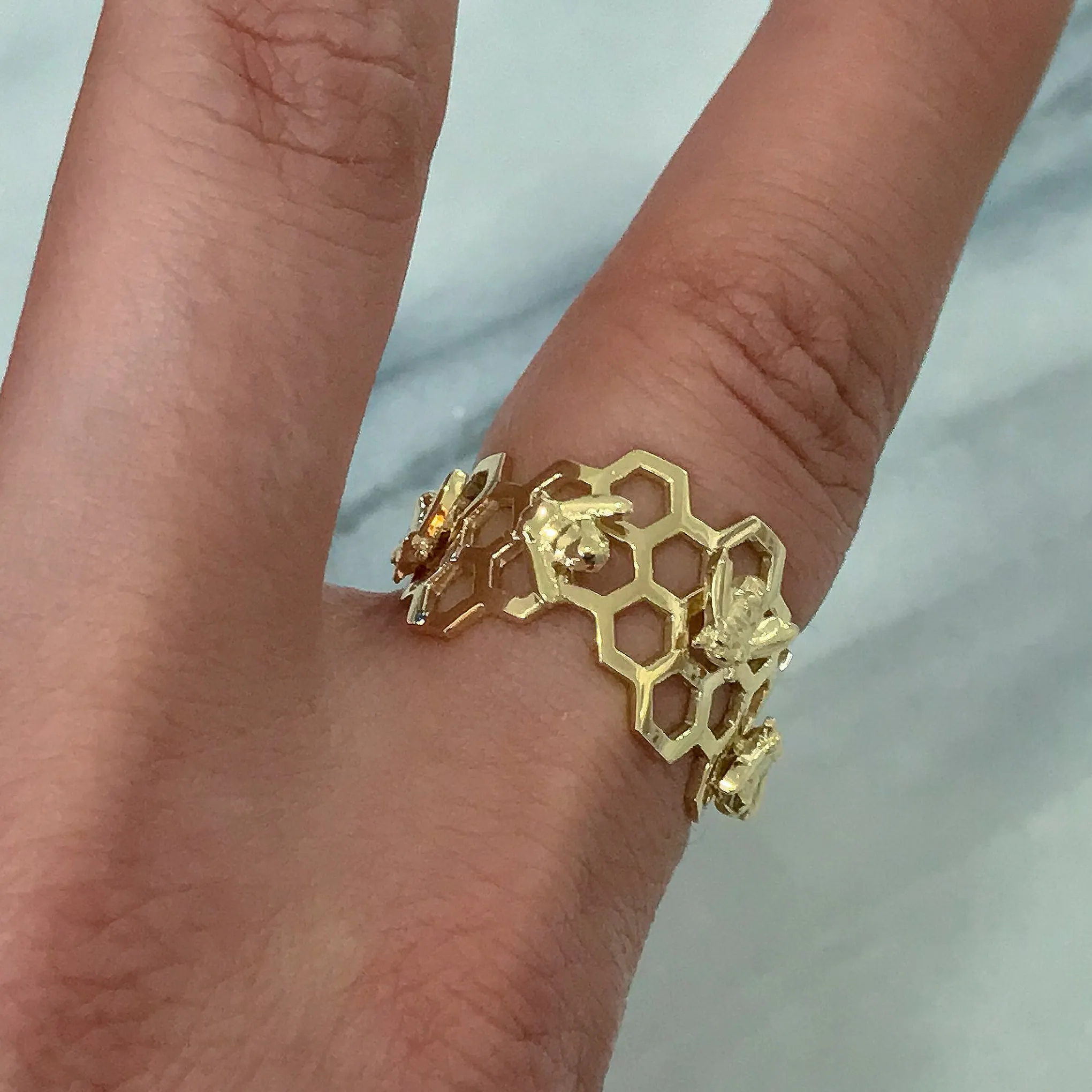 14K Gold Honey Beehive Ring