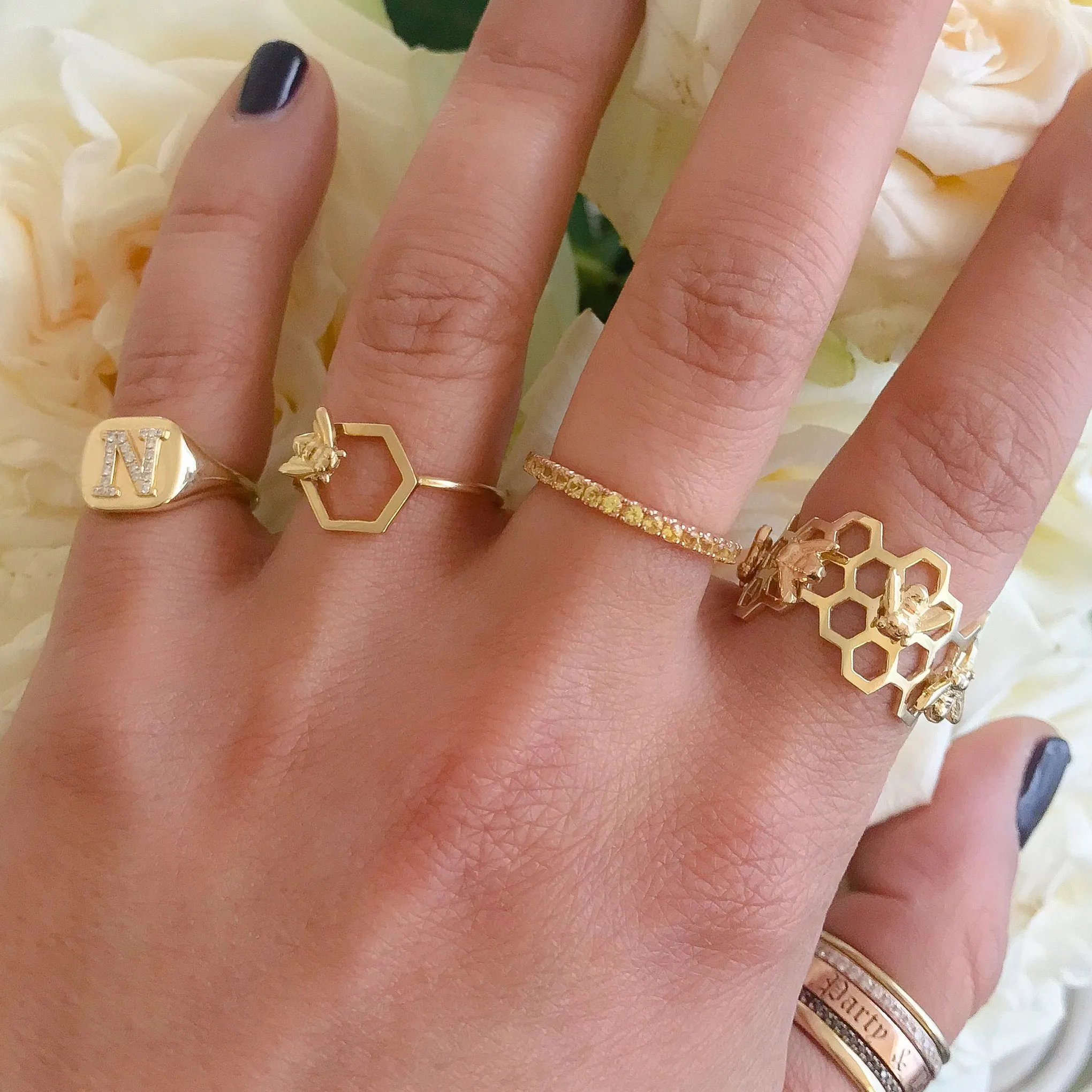 14K Gold Honey Beehive Ring
