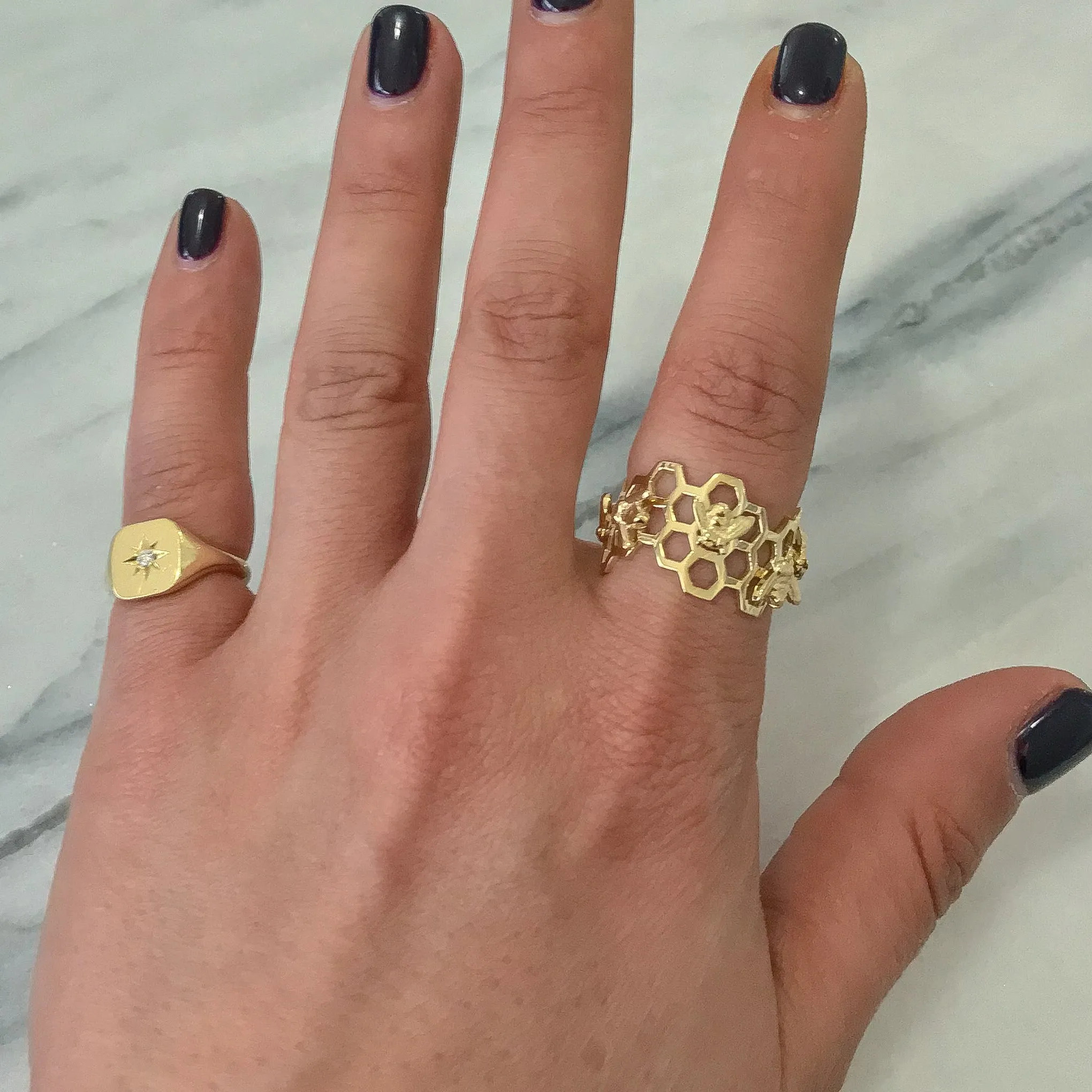 14K Gold Honey Beehive Ring