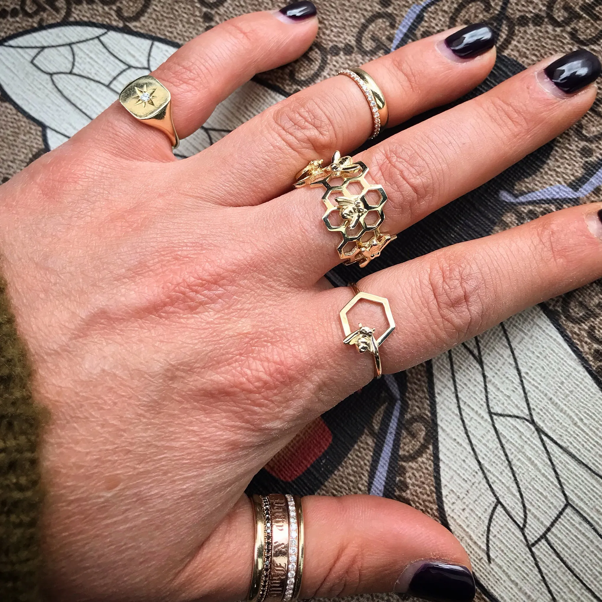 14K Gold Honey Beehive Ring