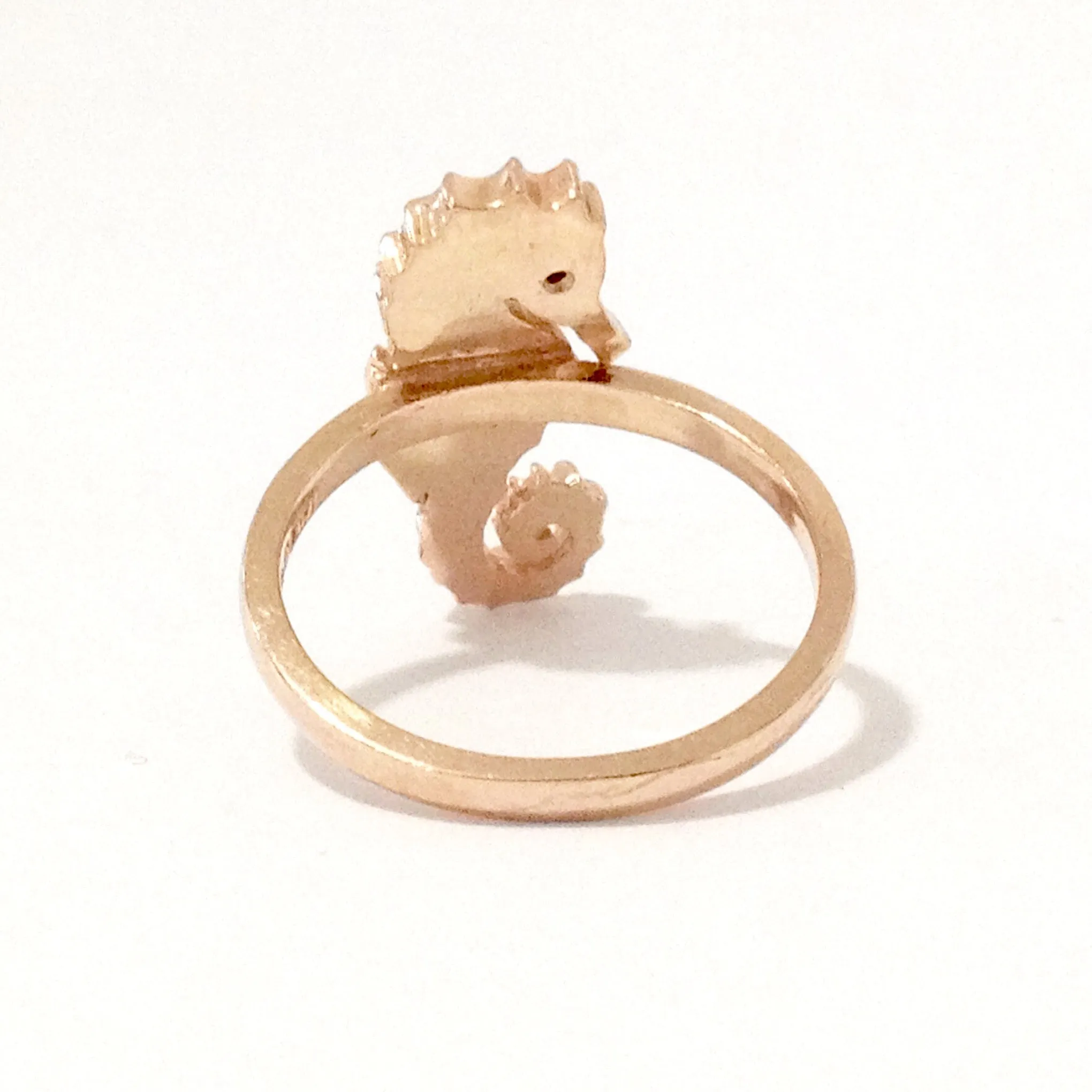 14K Gold Large Size Seahorse Ring with Diamond Eye