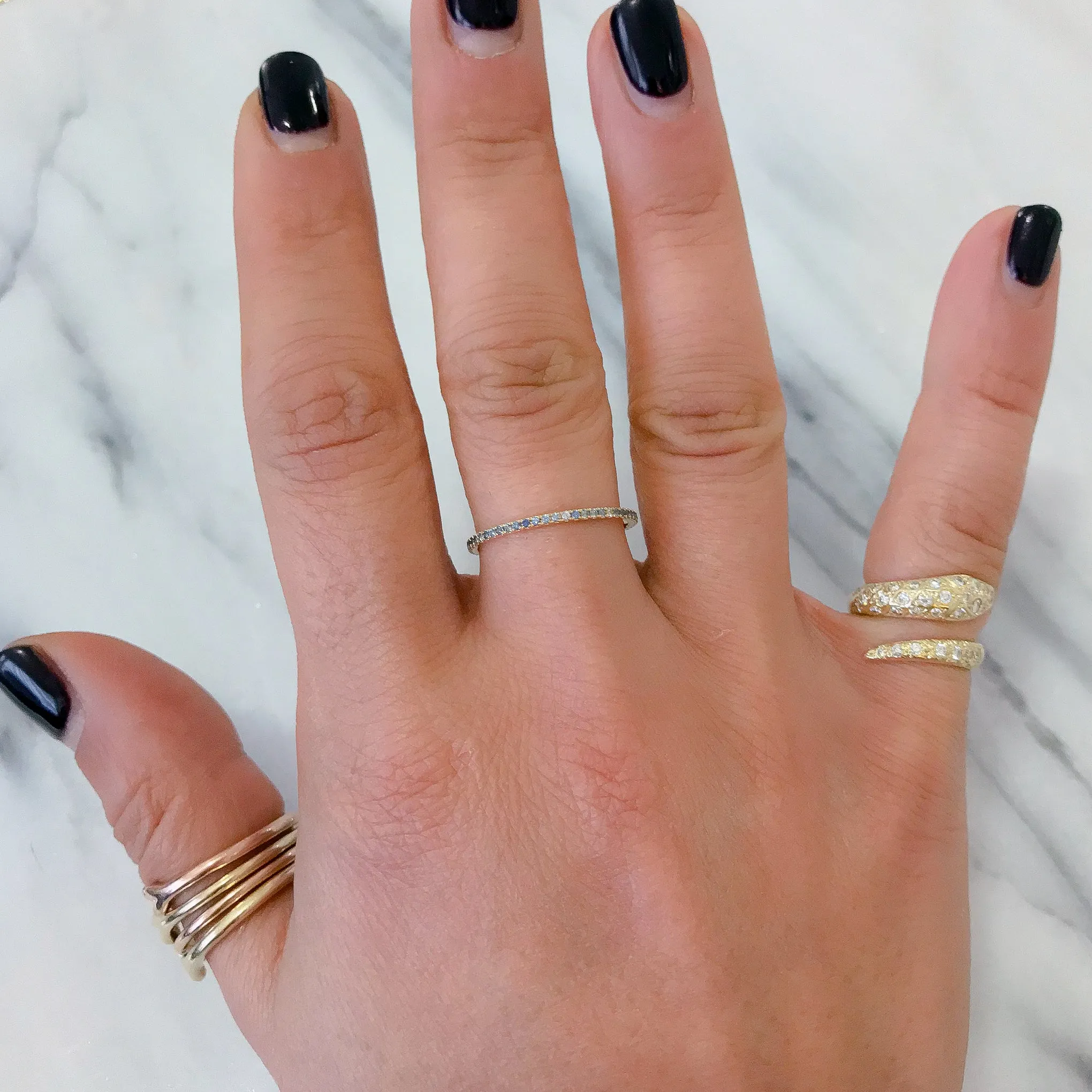 14K Gold Micro Pavé Denim Blue Sapphire Full Eternity Band