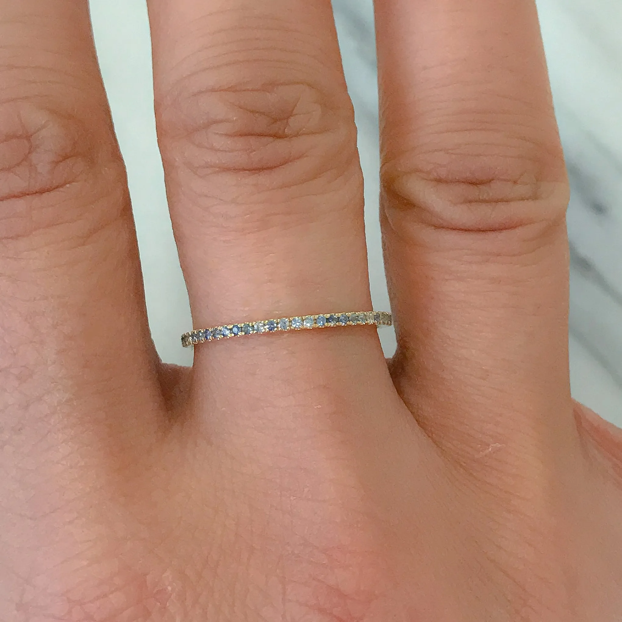 14K Gold Micro Pavé Denim Blue Sapphire Full Eternity Band
