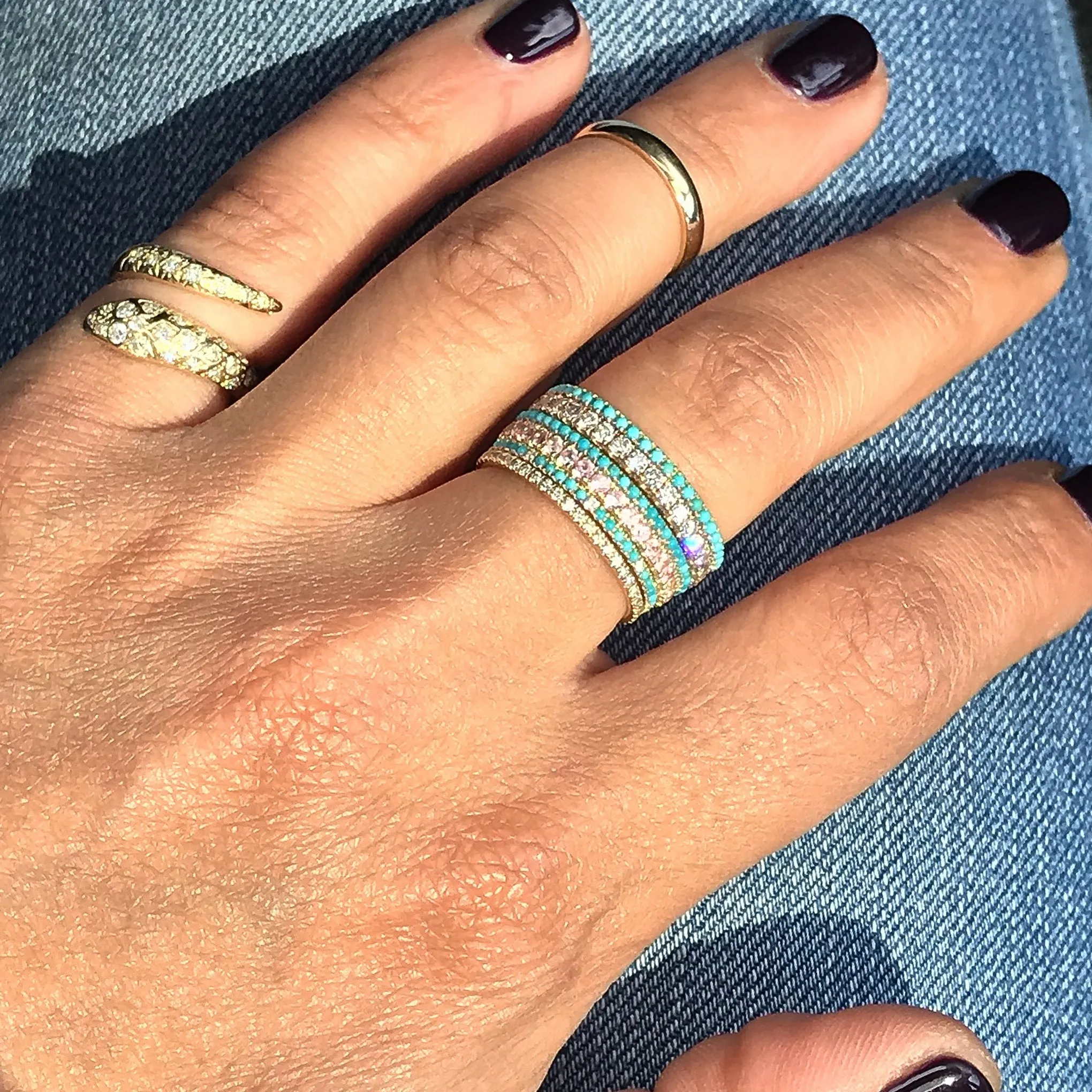14K Gold Micro Pavé Diamond & Turquoise Gemstone Full Eternity Band
