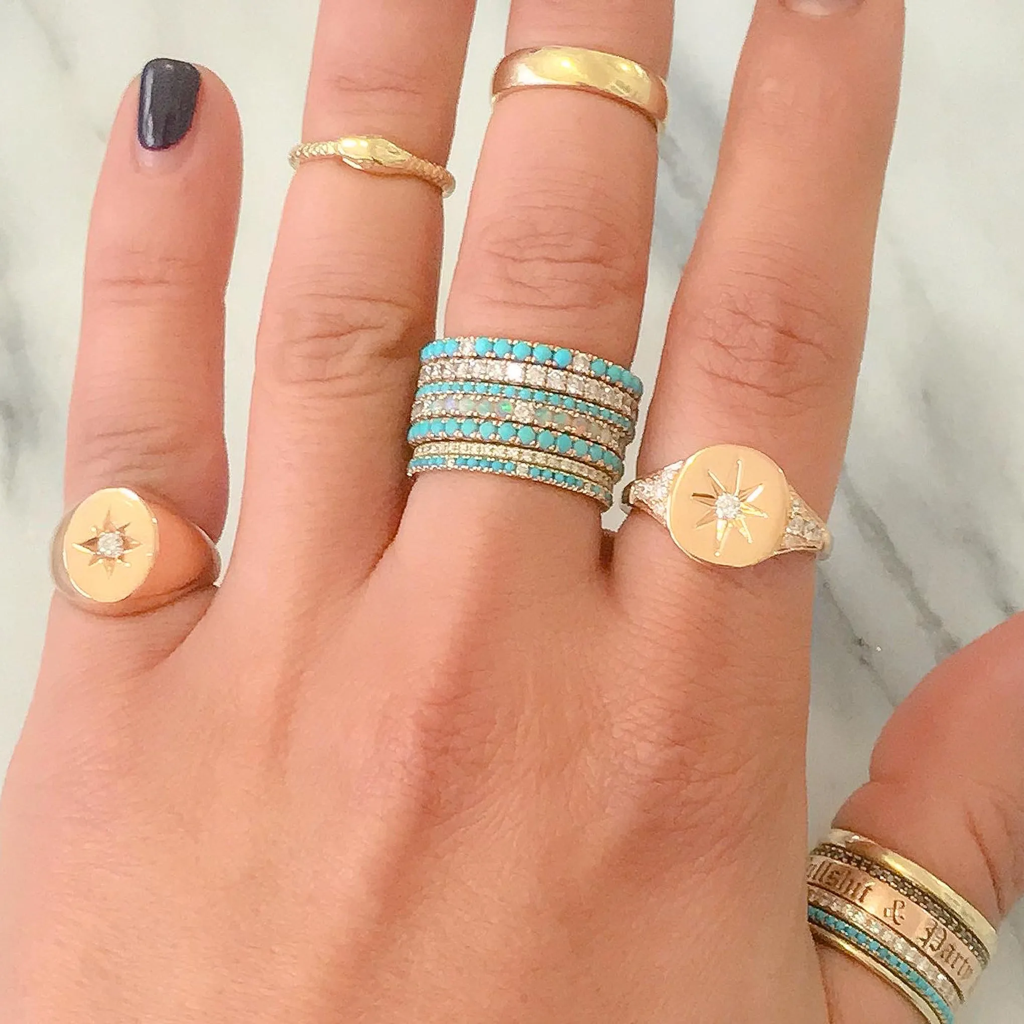 14K Gold Micro Pavé Diamond & Turquoise Gemstone Full Eternity Band
