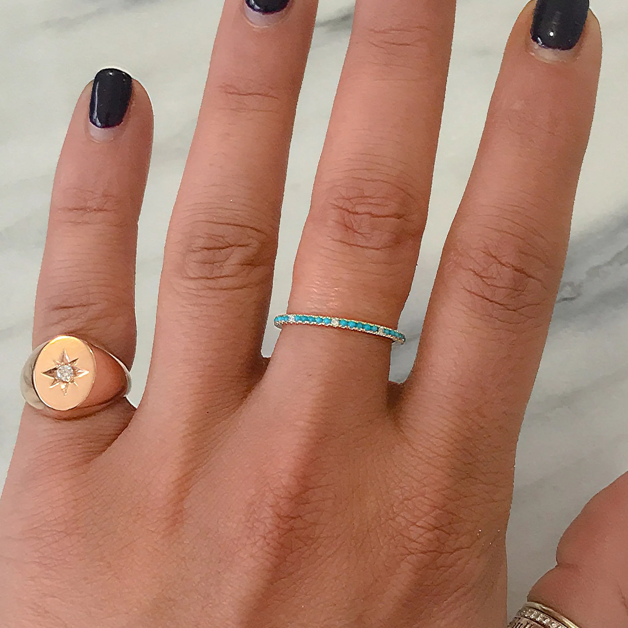 14K Gold Micro Pavé Diamond & Turquoise Gemstone Full Eternity Band